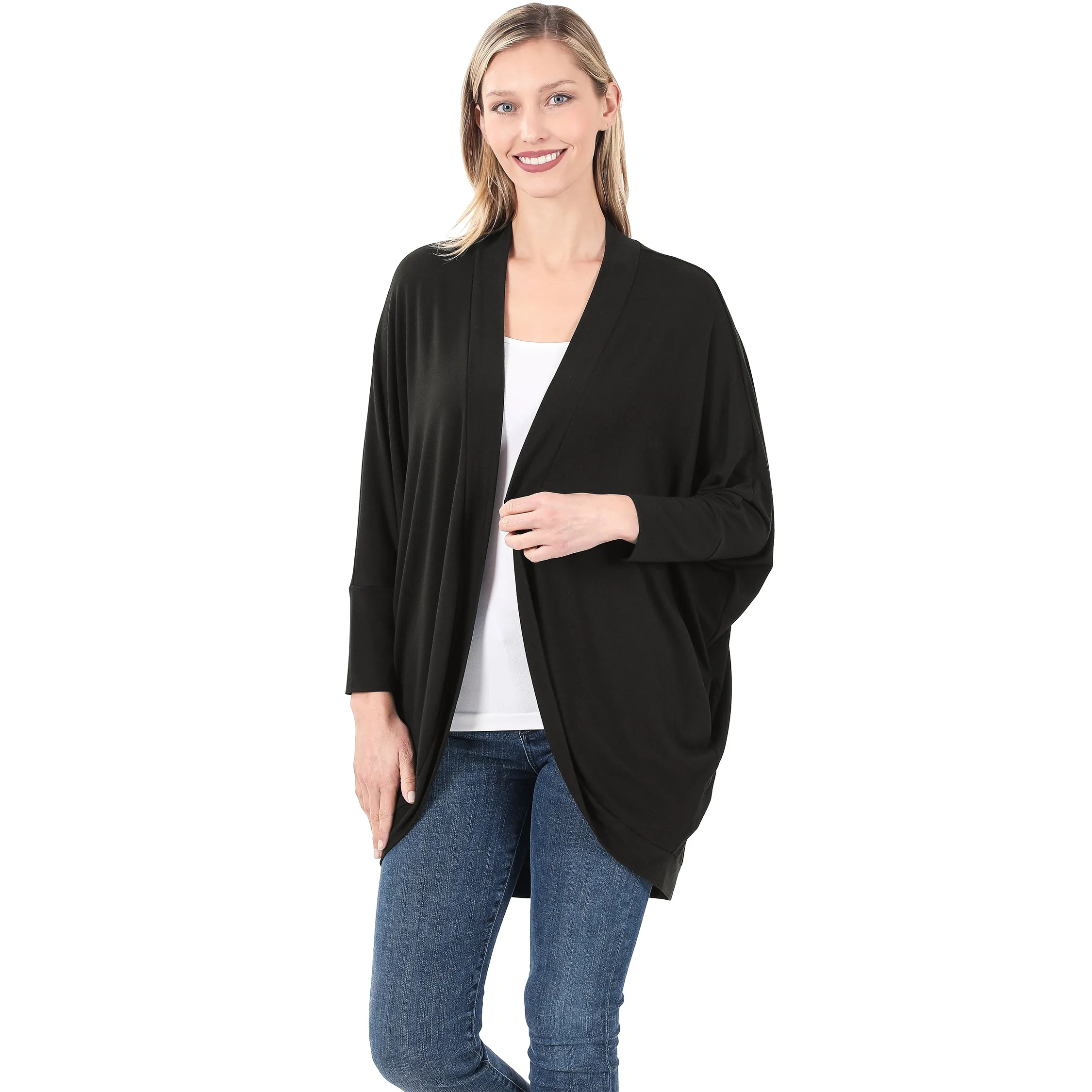 3/4 Sleeve Cocoon Wrap Cardigan - Black