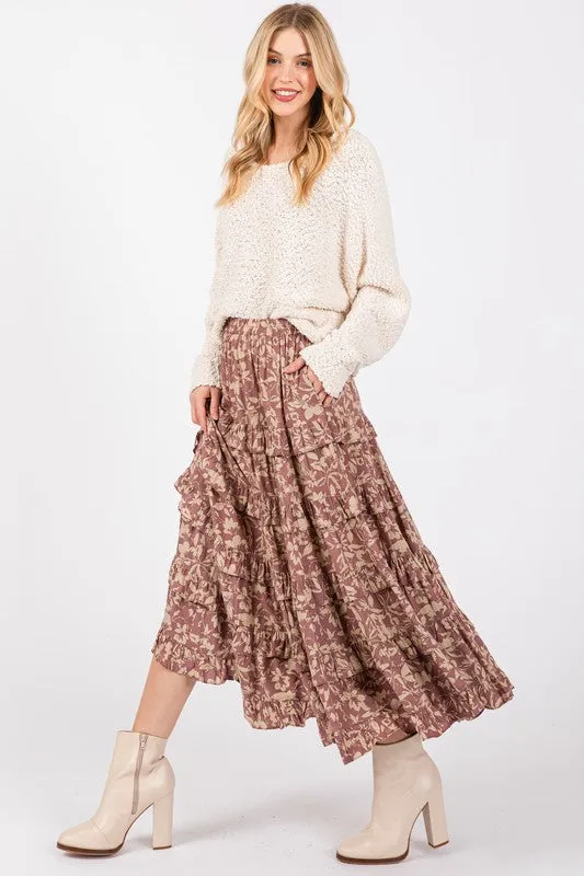 80535 Printed Ruffle Skirt in Mauve