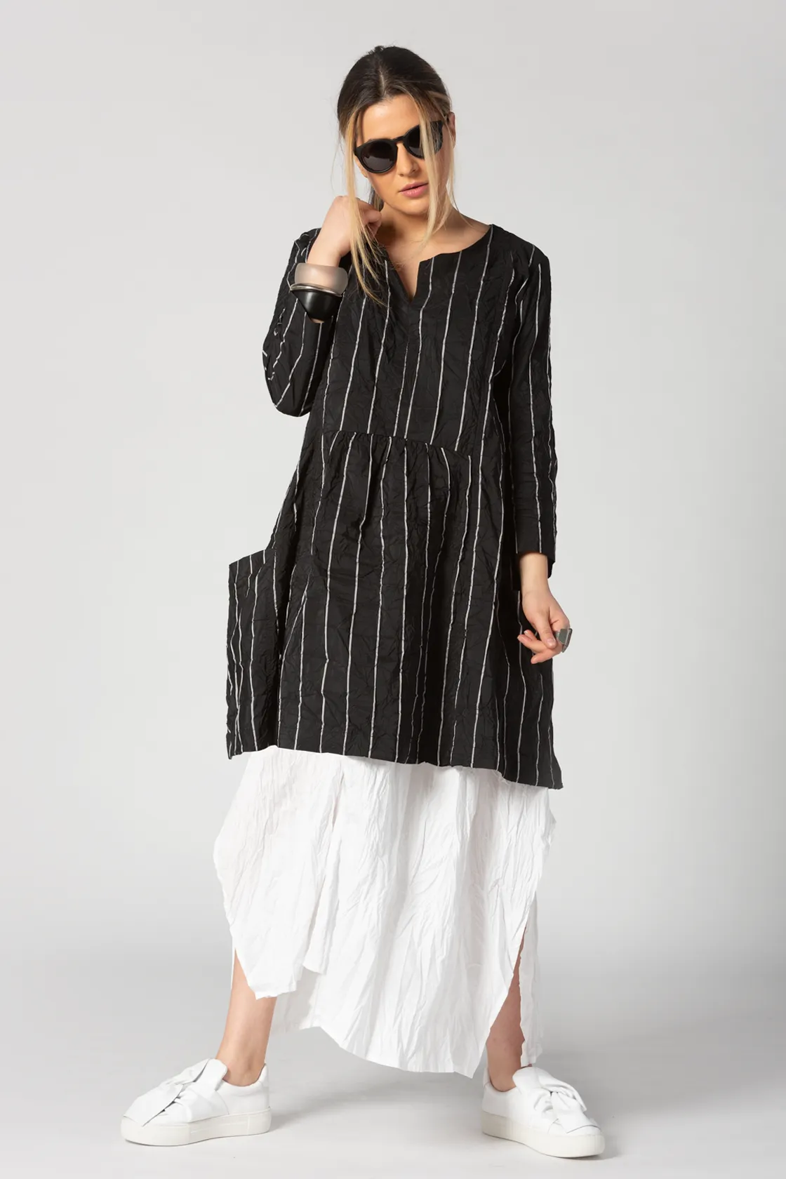 ALEMBIKA Pinstripe Tunic in Black