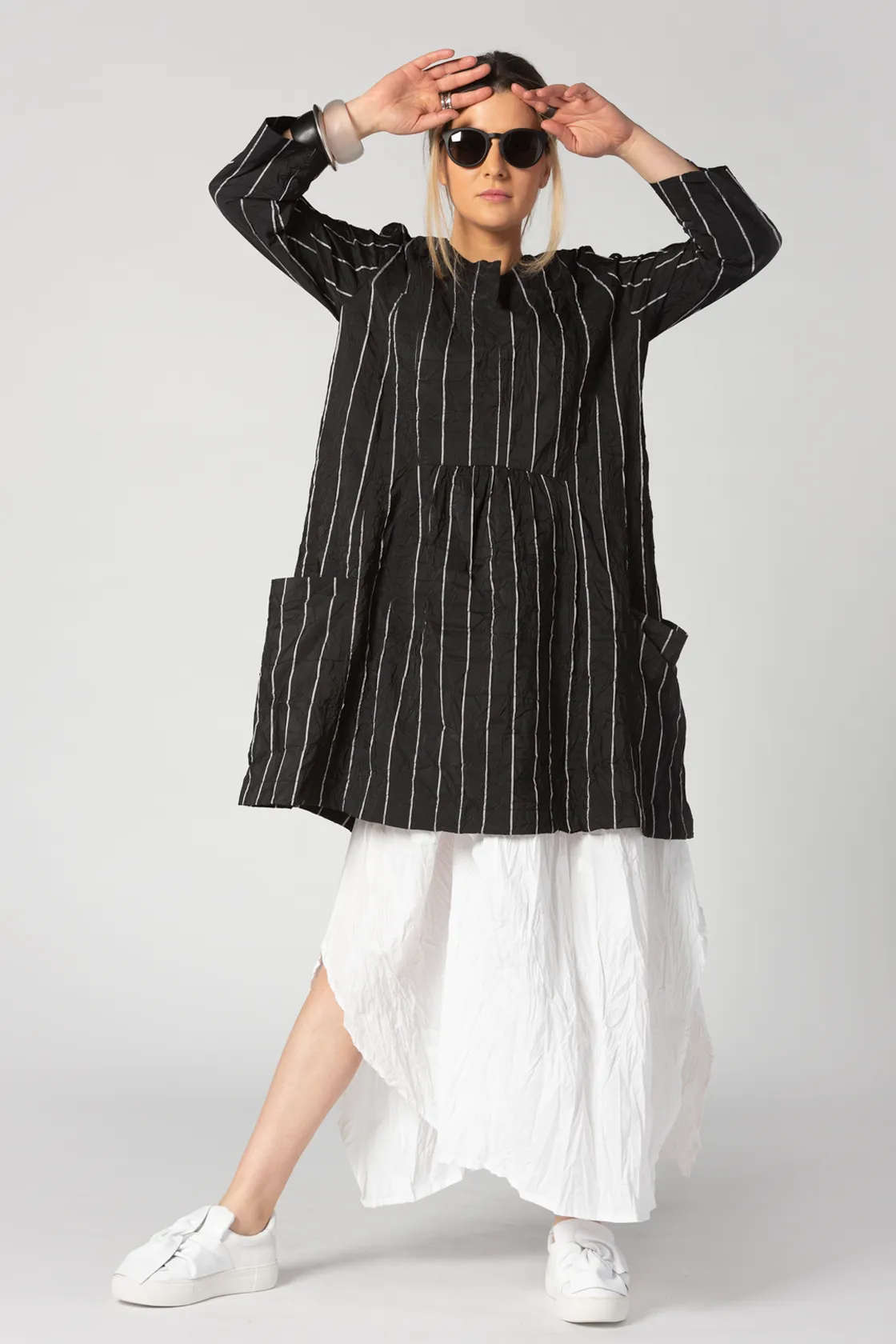 ALEMBIKA Pinstripe Tunic in Black