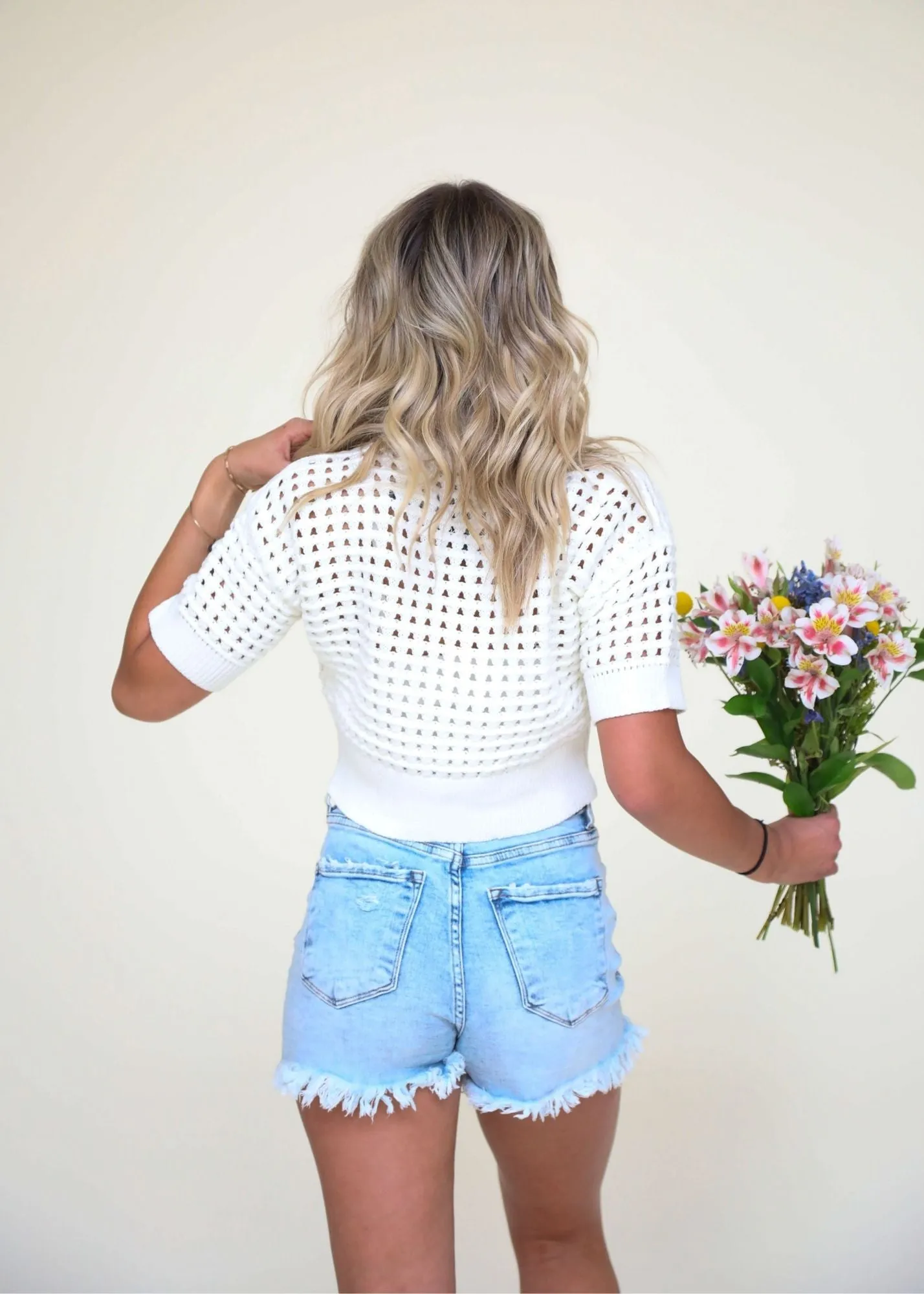 Alina Cropped Crochet Top in White