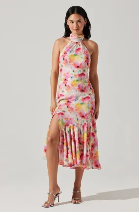 AST CASPIA FLORAL HALTER NECK DRESS