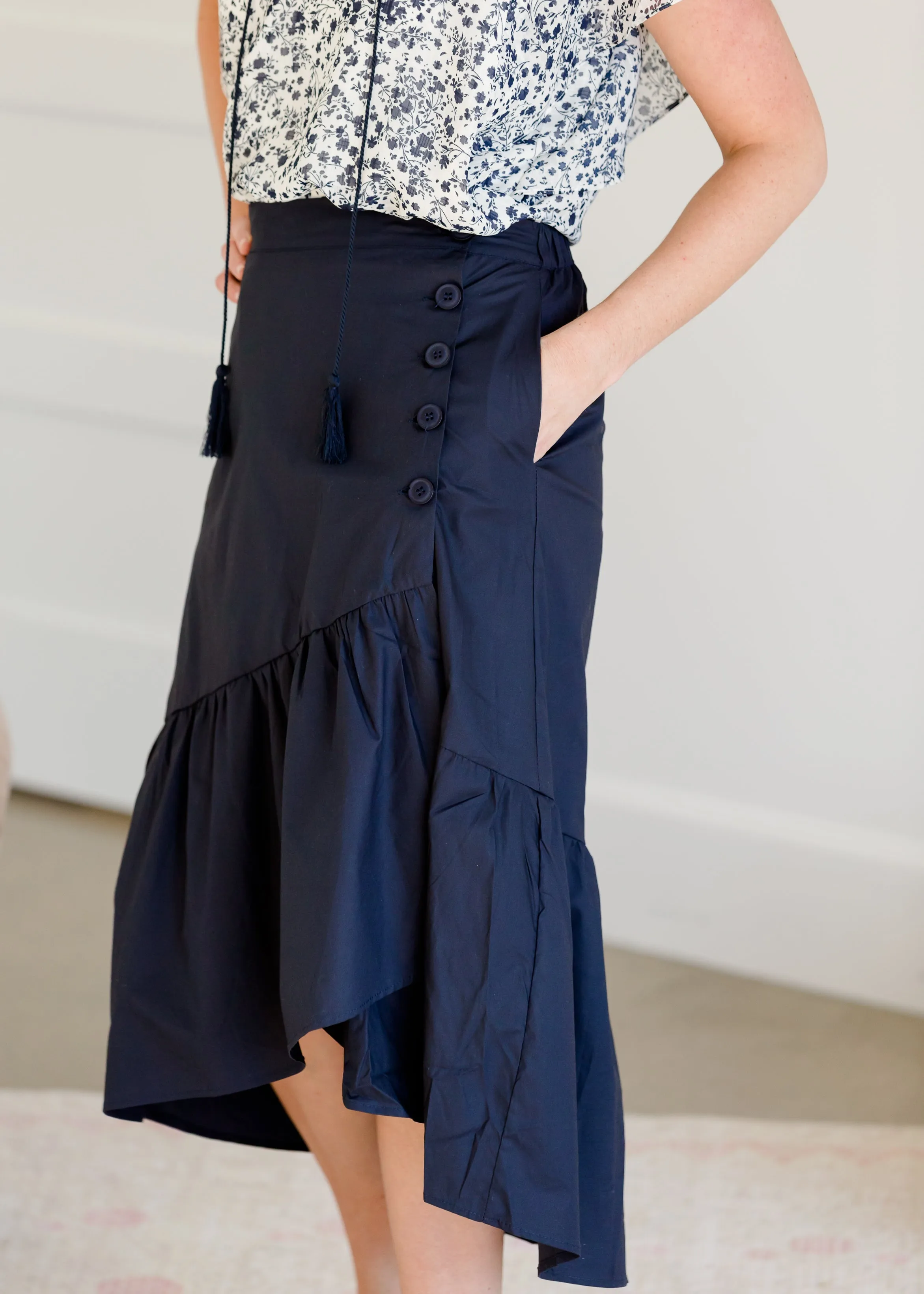 Asymmetrical Button Down Midi Skirt - FINAL SALE