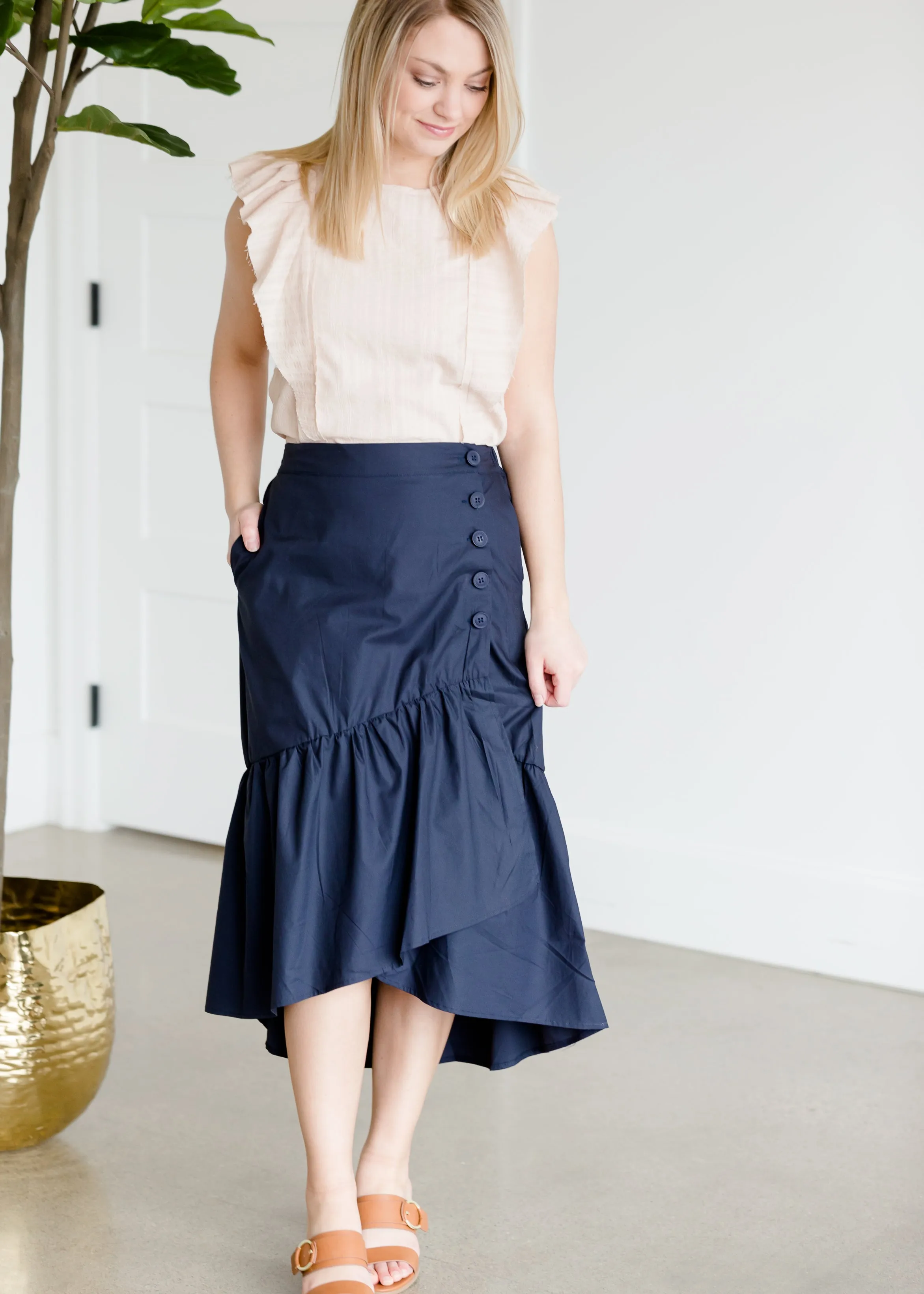 Asymmetrical Button Down Midi Skirt - FINAL SALE