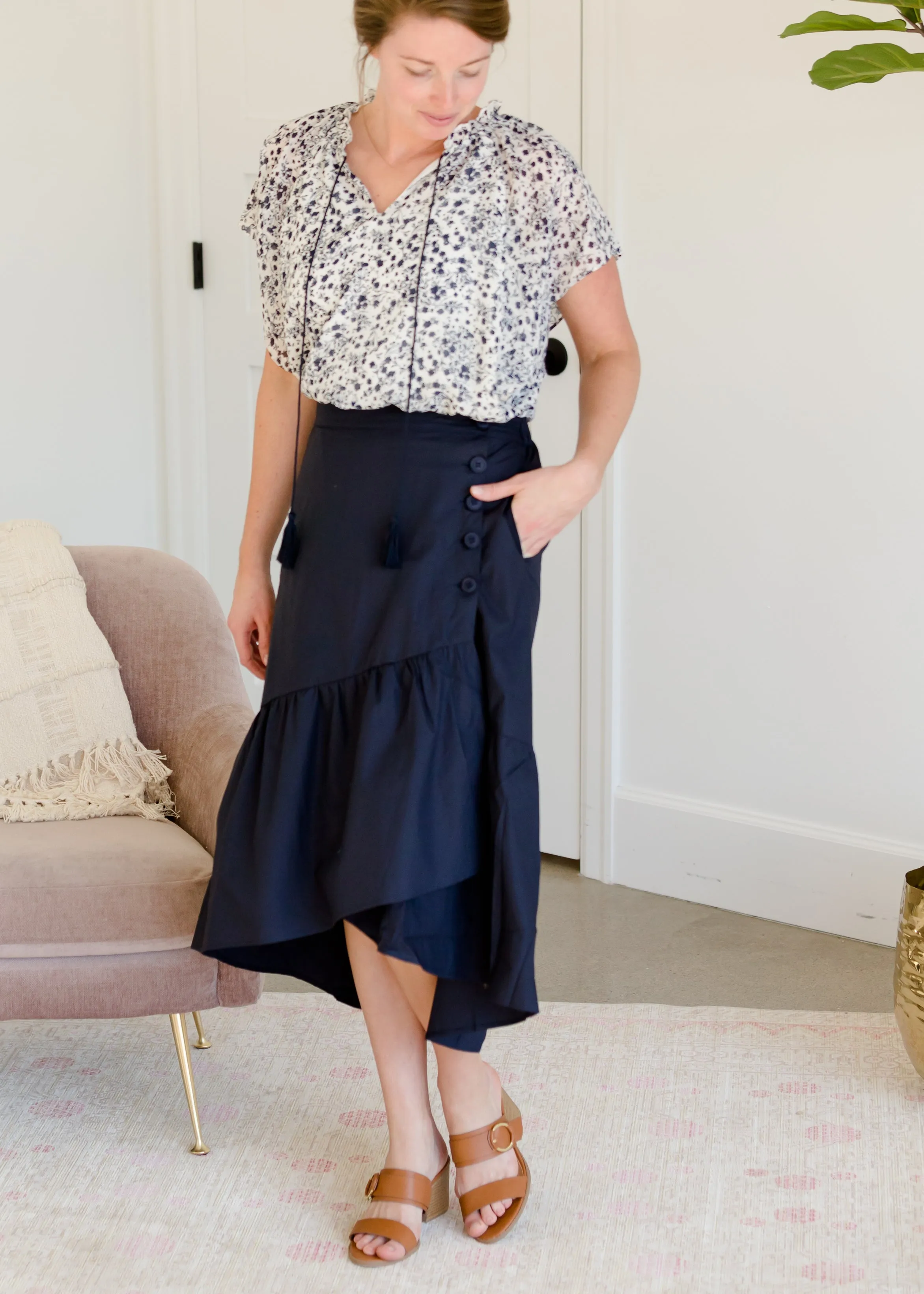 Asymmetrical Button Down Midi Skirt - FINAL SALE