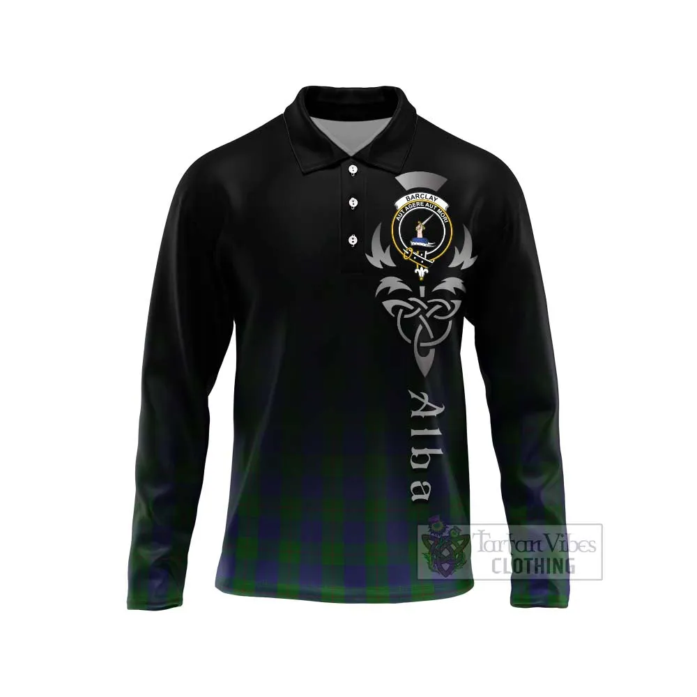 Barclay Tartan Long Sleeve Polo Shirt Featuring Alba Gu Brath Family Crest Celtic Inspired