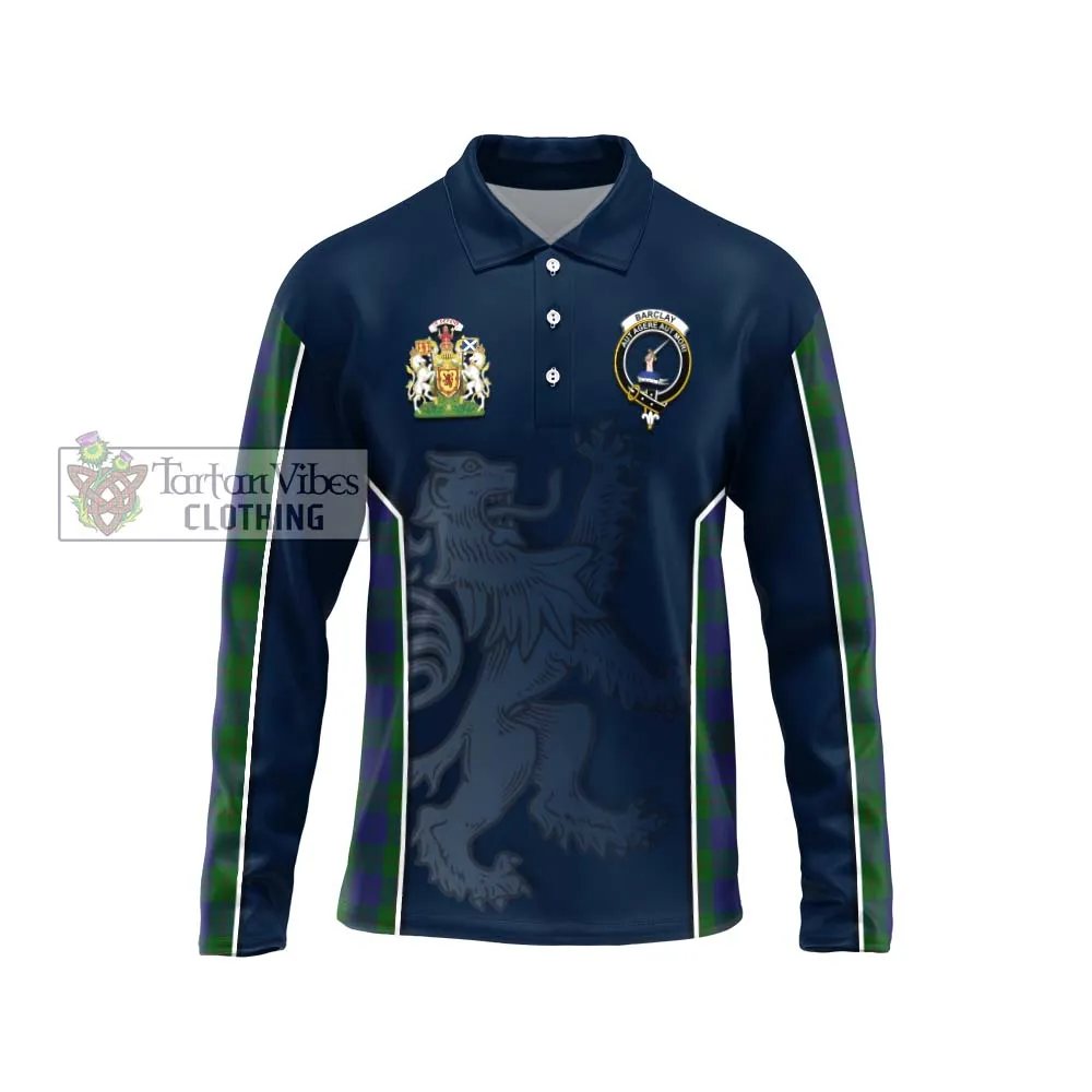 Barclay Tartan Long Sleeve Polo Shirt with Family Crest and Lion Rampant Vibes Sport Style