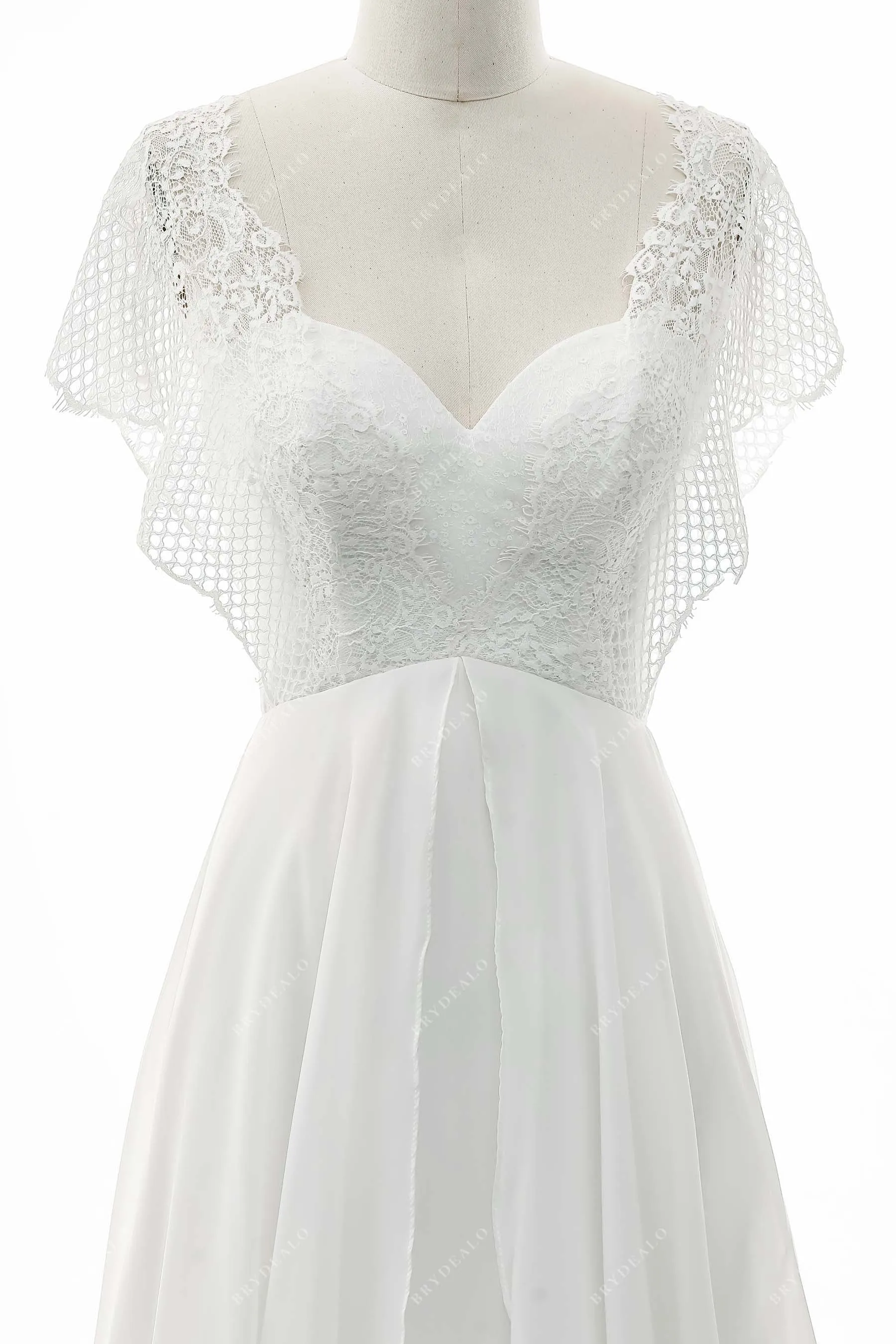 Batwing Sleeve Grecian Lace Chiffon A-line Wedding Dress