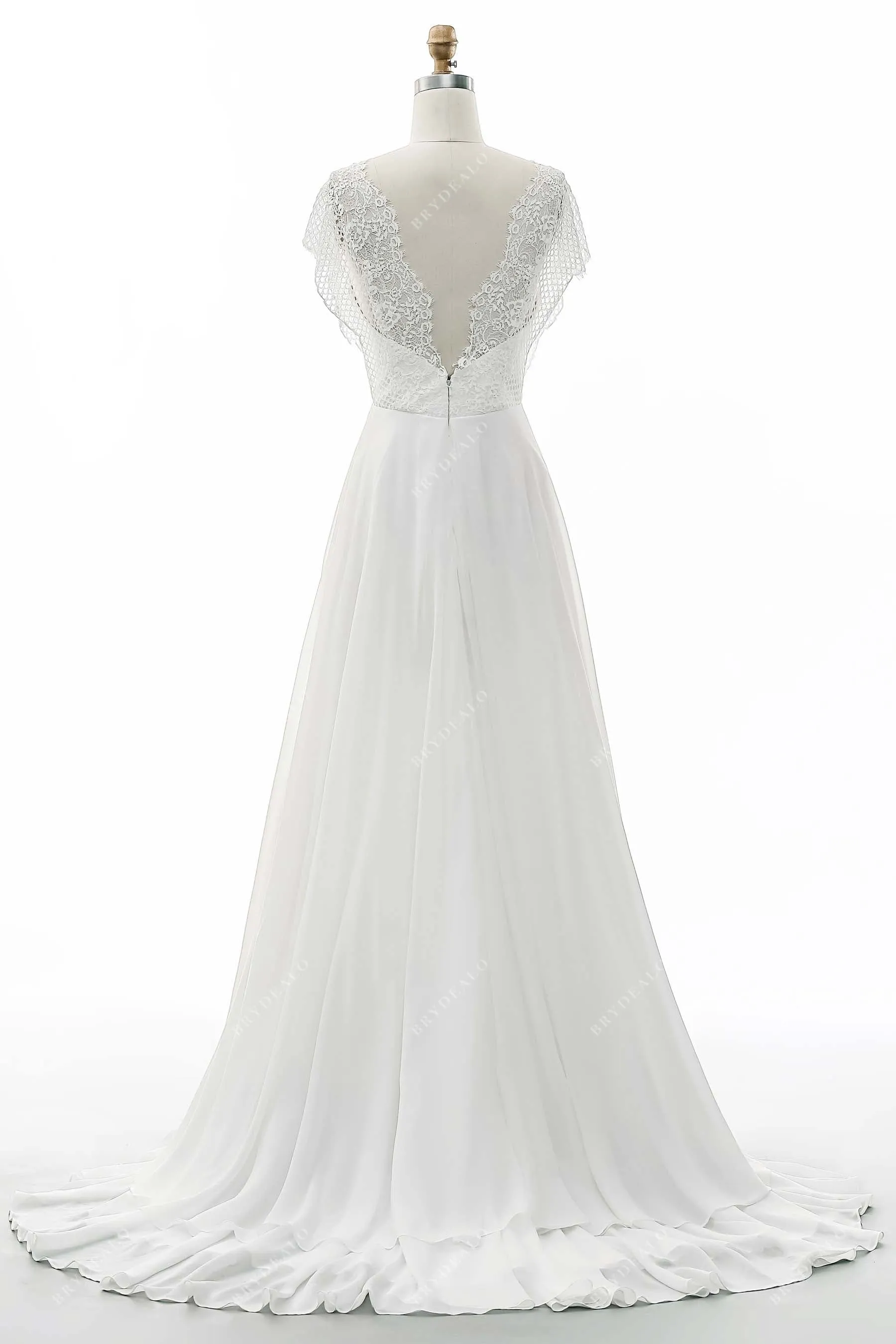 Batwing Sleeve Grecian Lace Chiffon A-line Wedding Dress