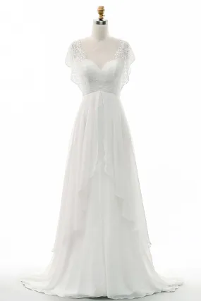 Batwing Sleeve Grecian Lace Chiffon A-line Wedding Dress