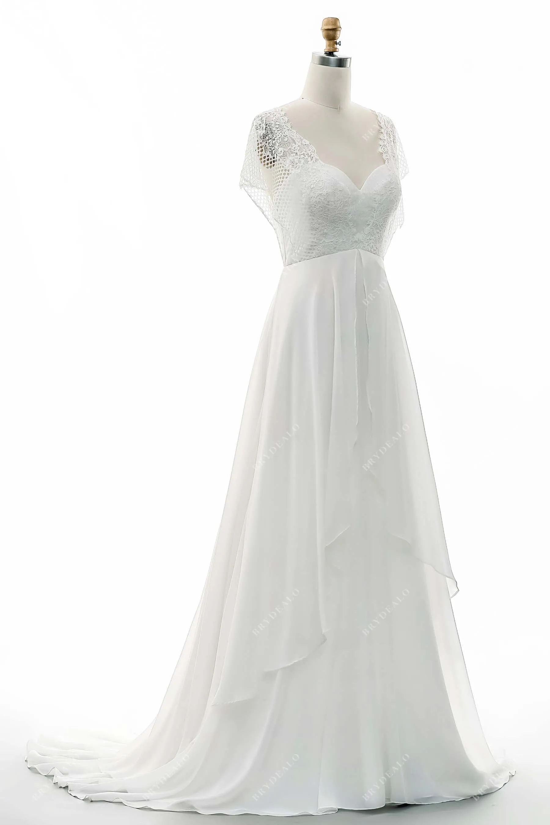 Batwing Sleeve Grecian Lace Chiffon A-line Wedding Dress