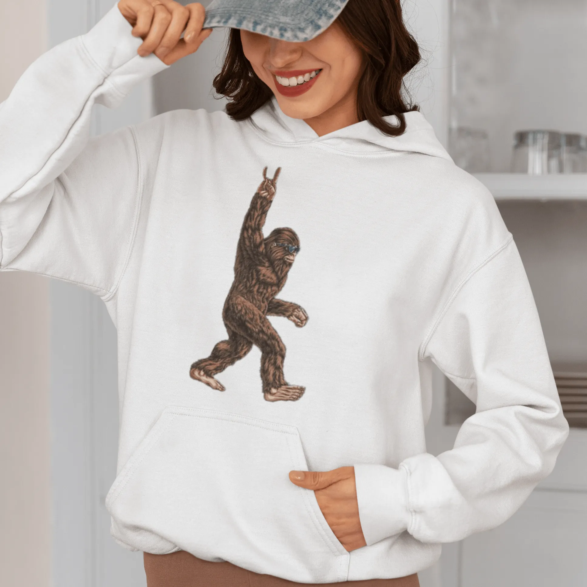 Big Foot Hoodie Sasquash Rock On Blended Ultra Soft Cotton Midweight Unisex Pullover