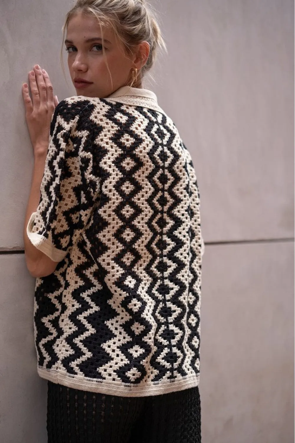 Black & Cream Crochet Sweater