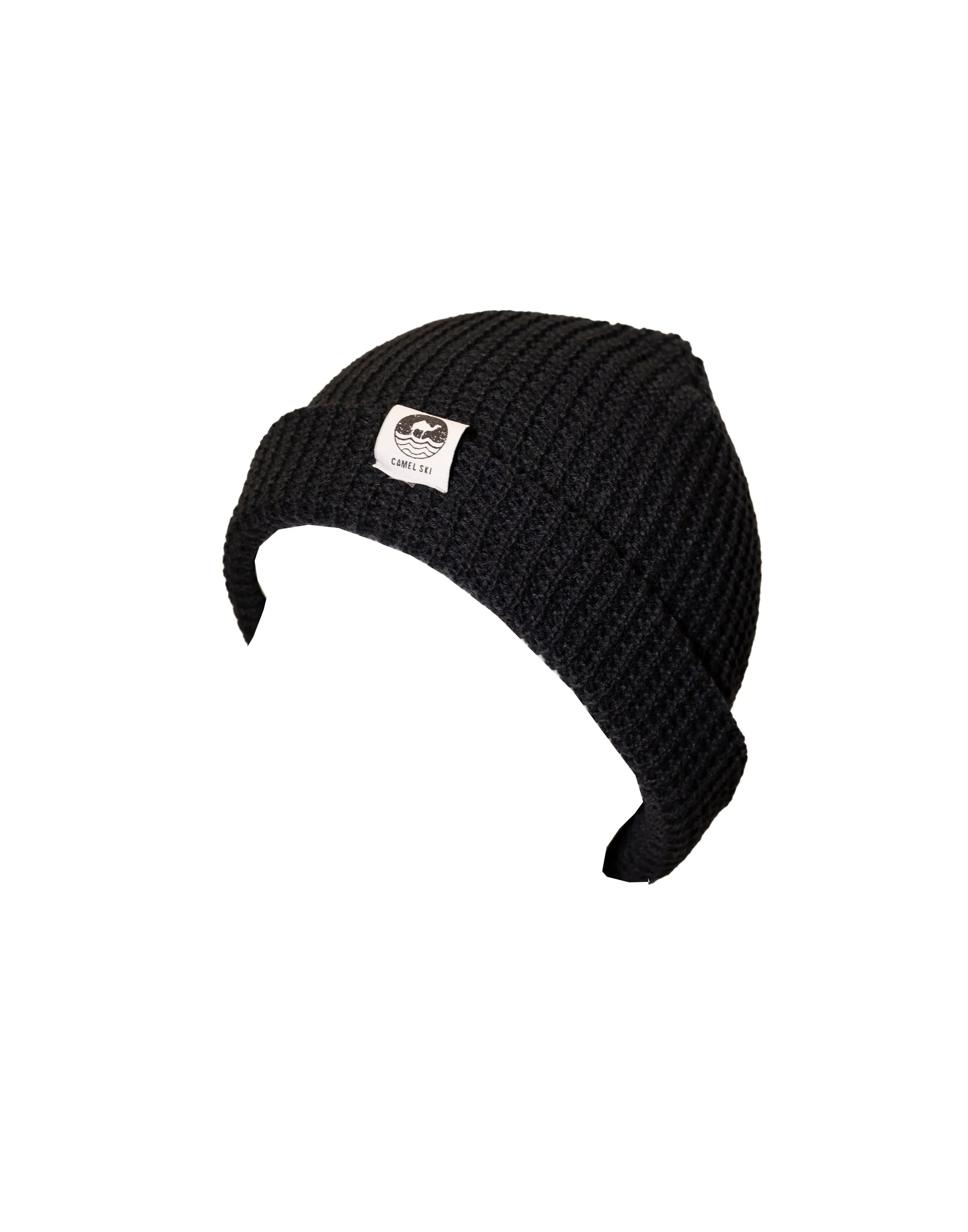 Black Engineered Knit Rib Beanie