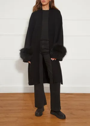 Black Fur Trim Cashmere Blend Cardigan