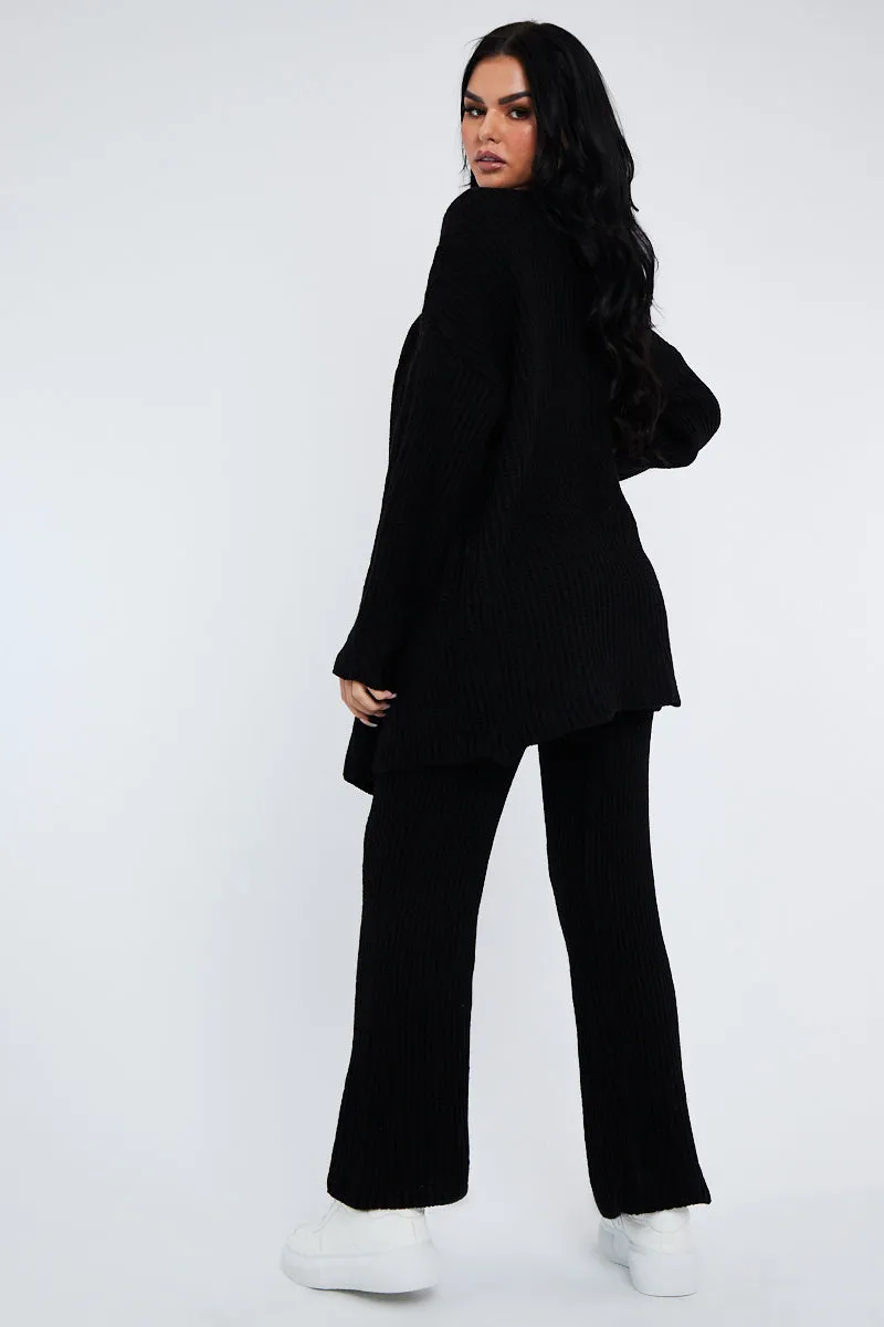 Black Oversized Knit Cardigan & Trouser Set - Marra