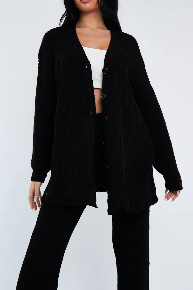 Black Oversized Knit Cardigan & Trouser Set - Marra