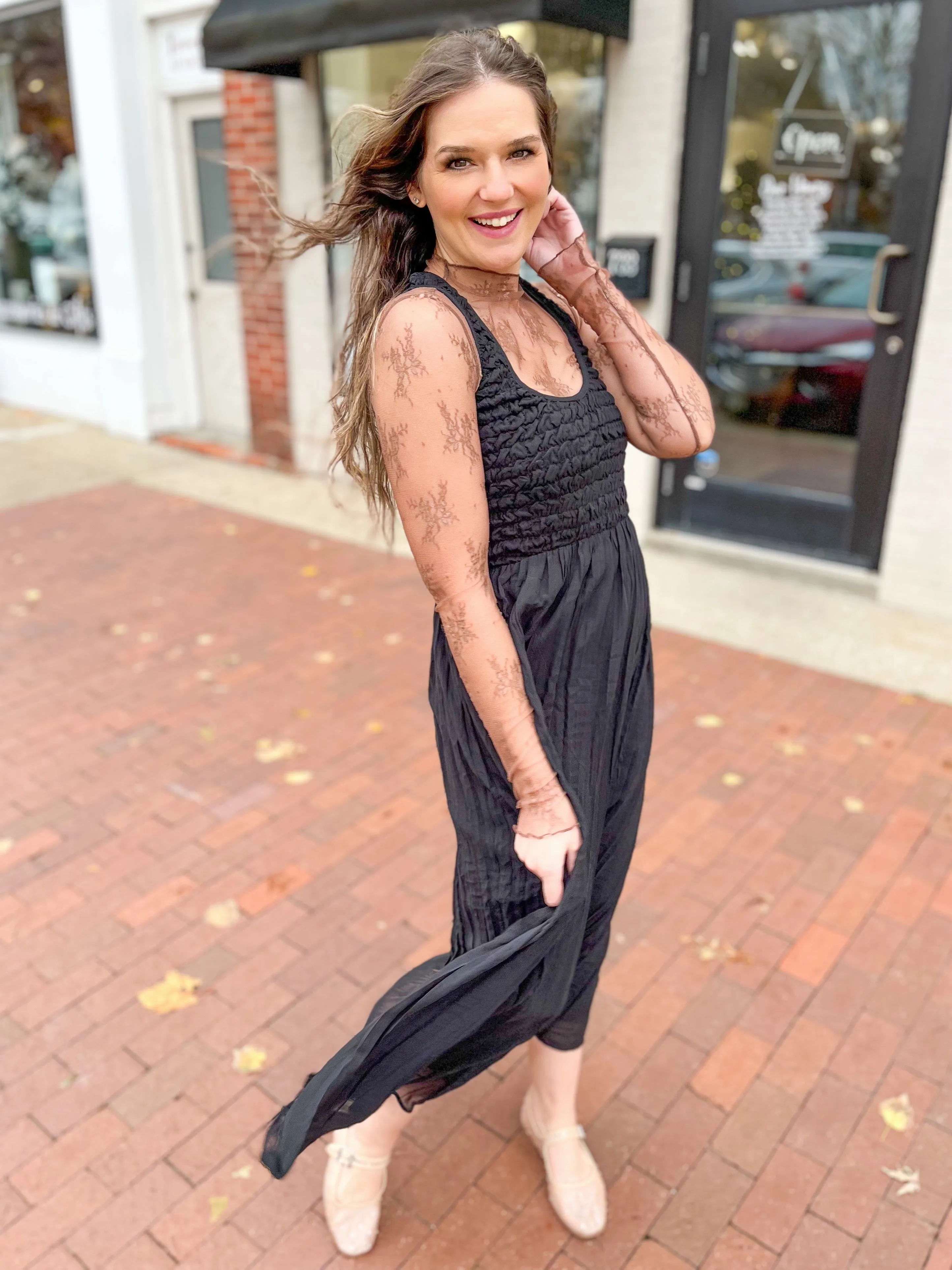 Black Textured Tank Dress