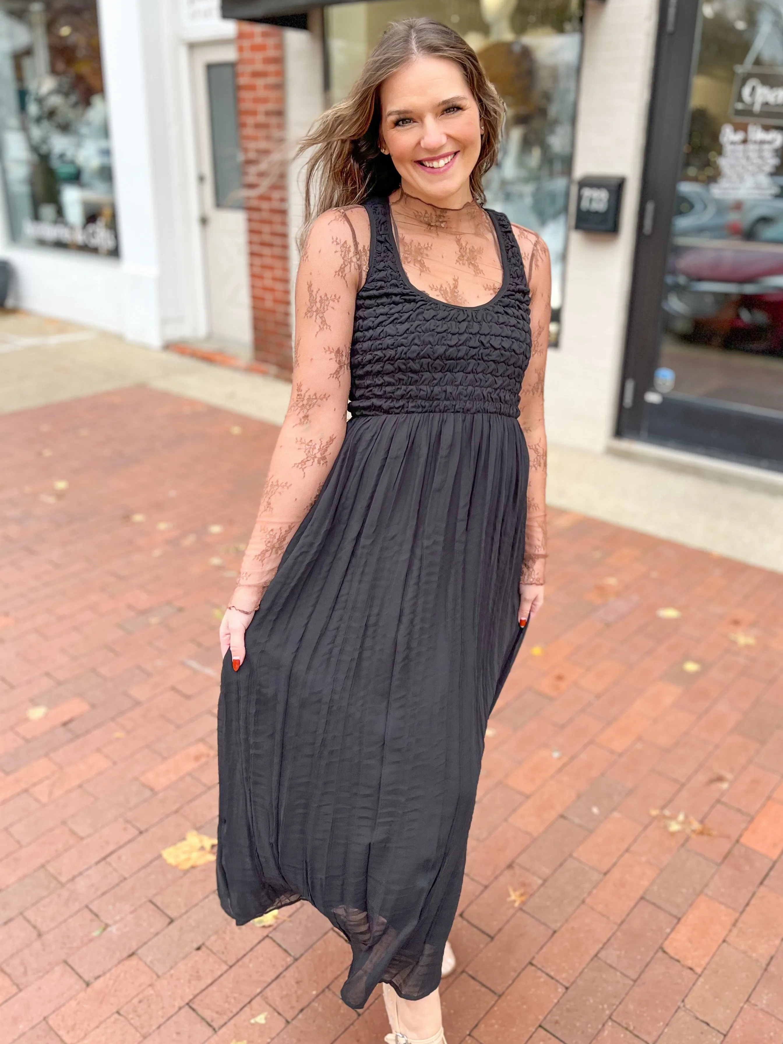 Black Textured Tank Dress