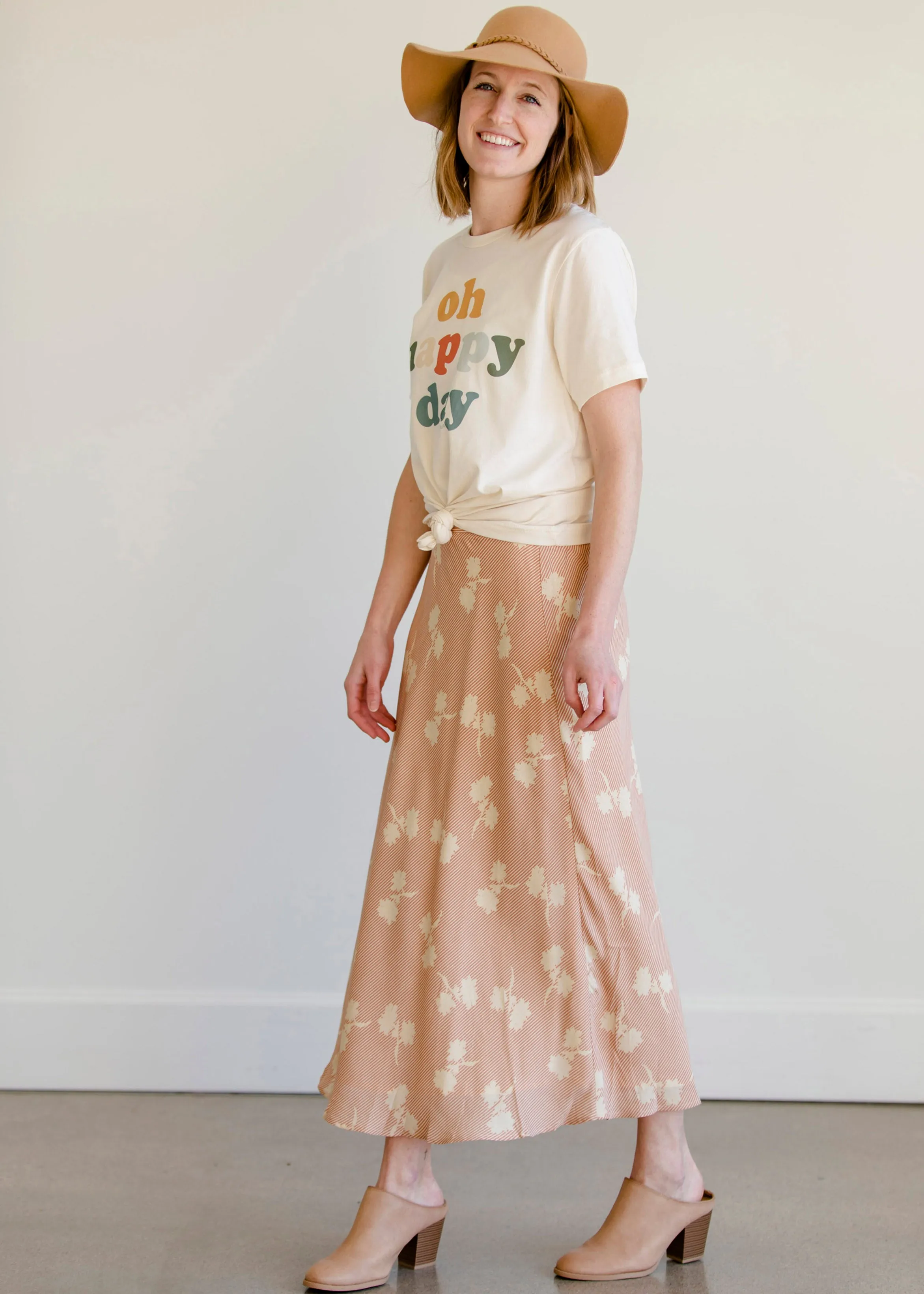 Blush Striped Floral Midi Skirt - FINAL SALE