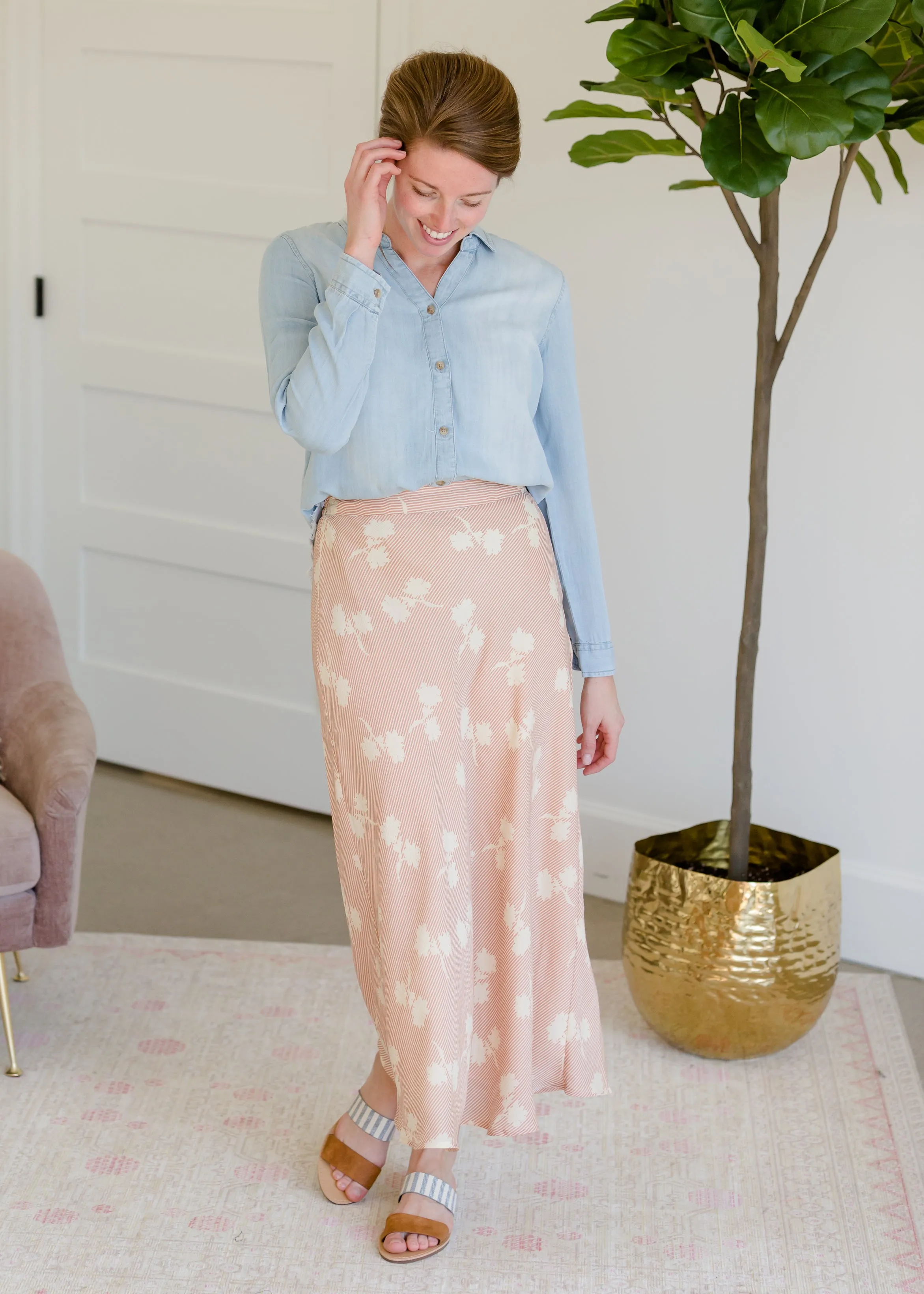 Blush Striped Floral Midi Skirt - FINAL SALE