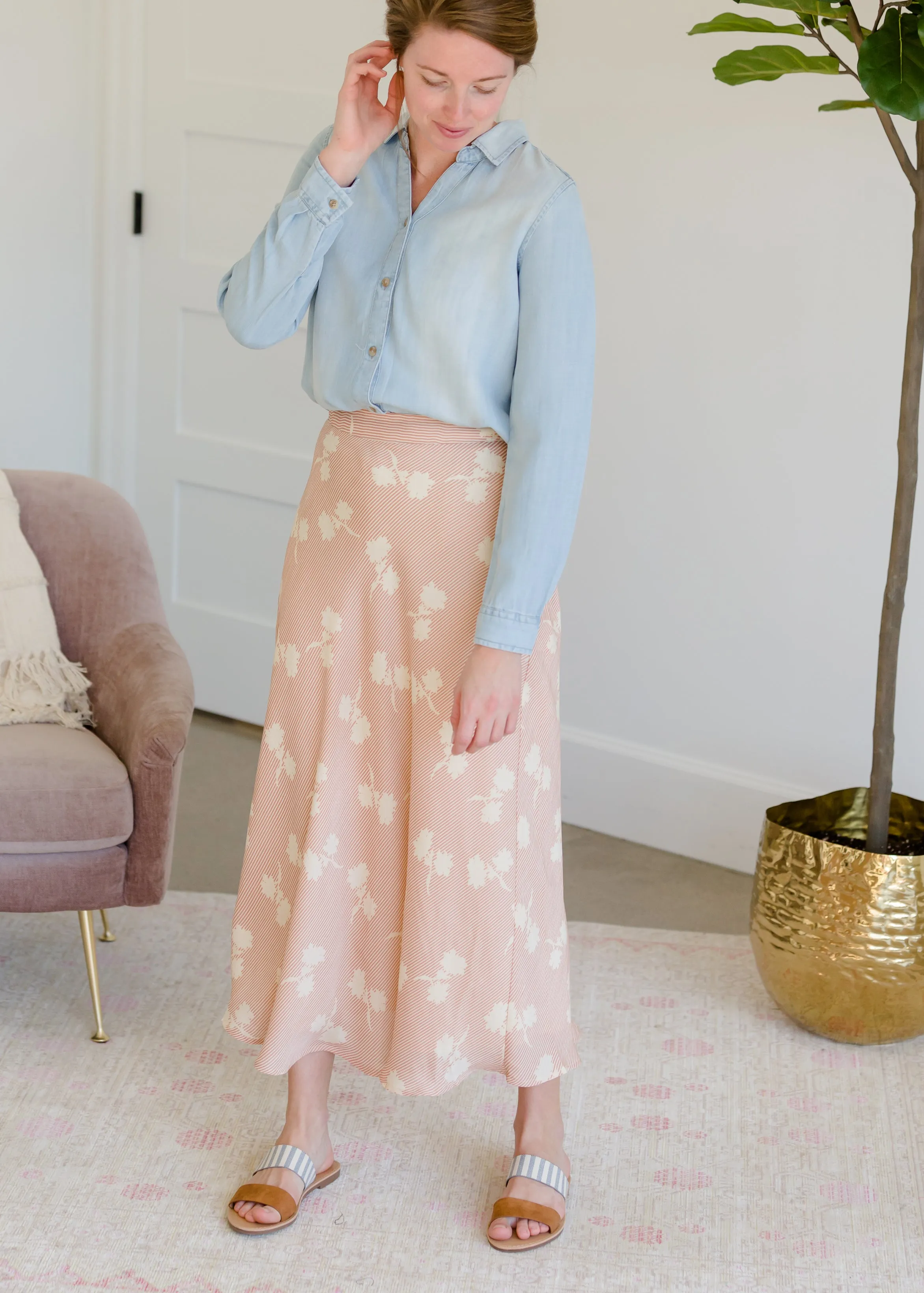 Blush Striped Floral Midi Skirt - FINAL SALE