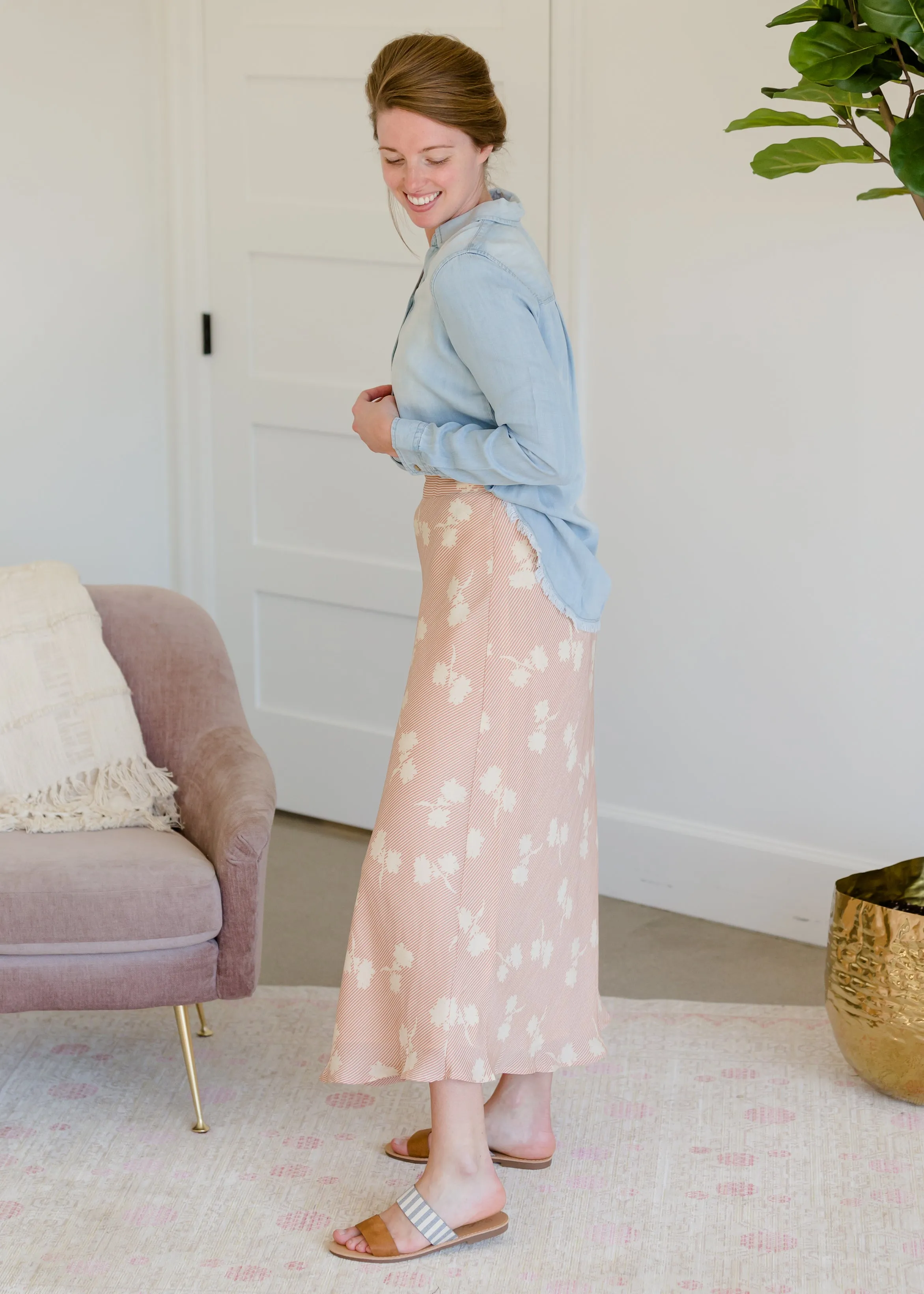 Blush Striped Floral Midi Skirt - FINAL SALE