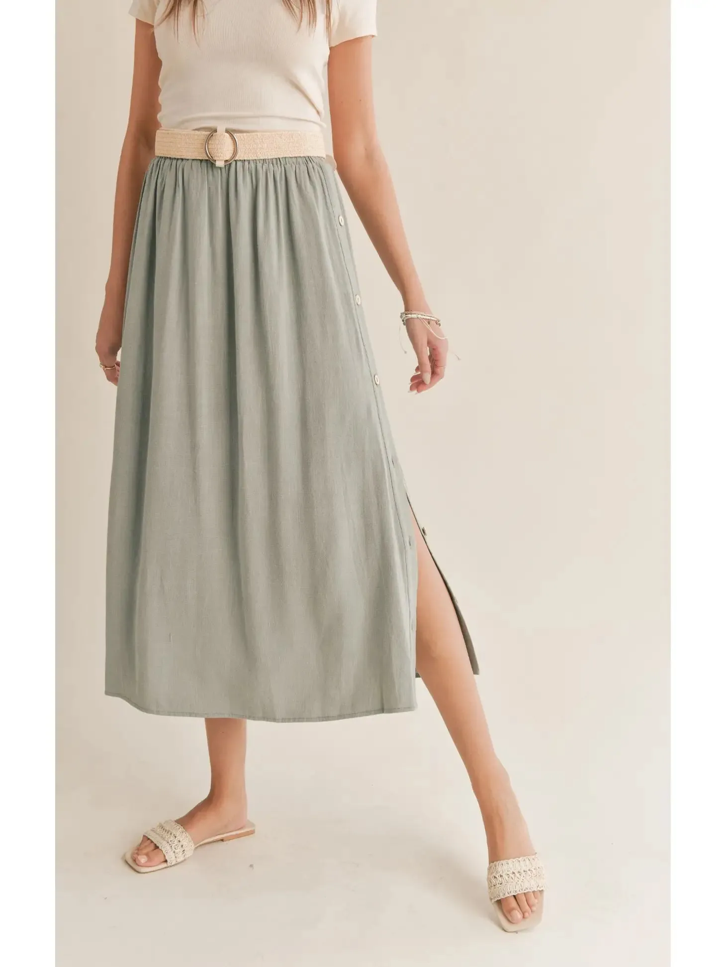 Botanical Midi Skirt  Buttons