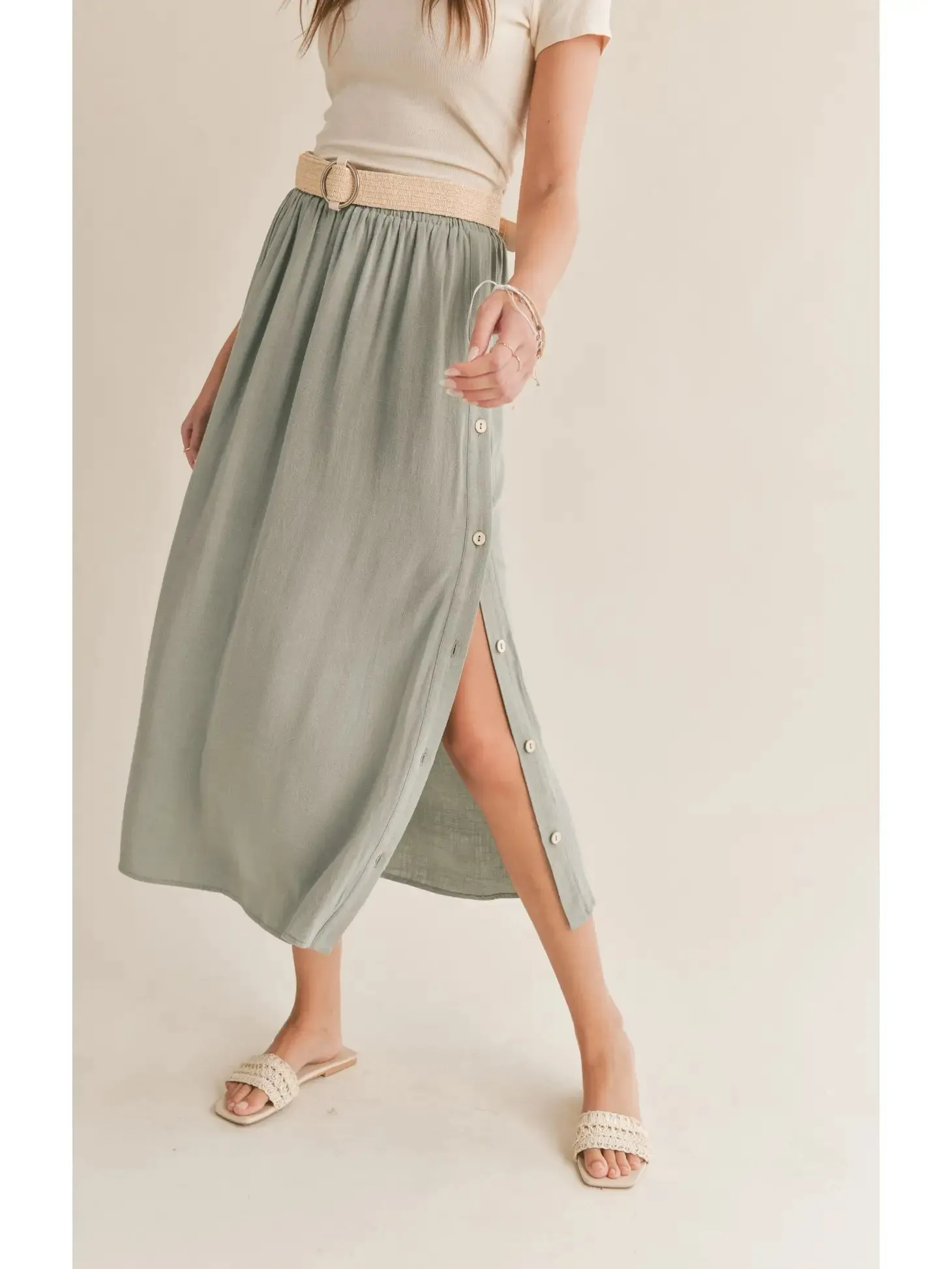 Botanical Midi Skirt  Buttons