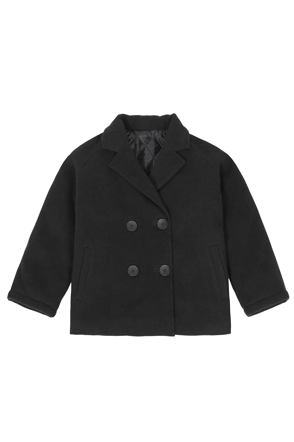 Boy's Quilted Lined Double Breasted Wool Peacoat