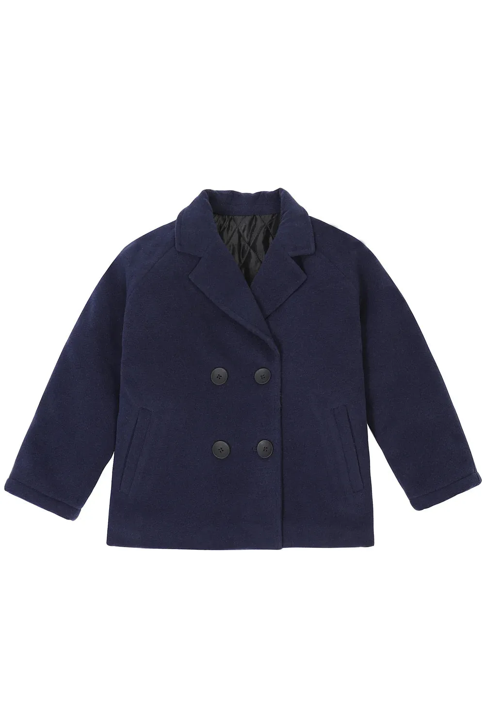 Boy's Quilted Lined Double Breasted Wool Peacoat