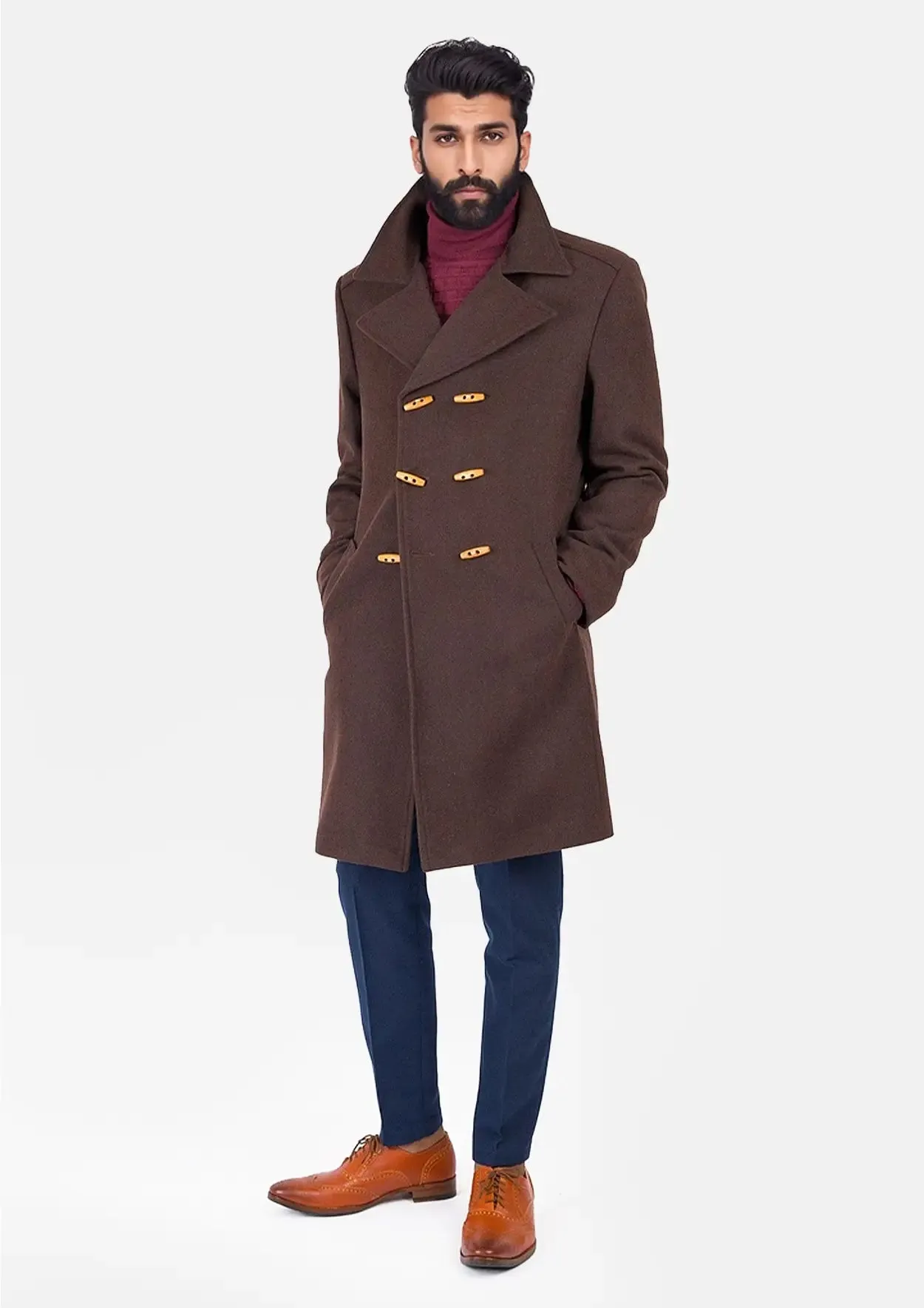 Brown Wool Signature Peacoat