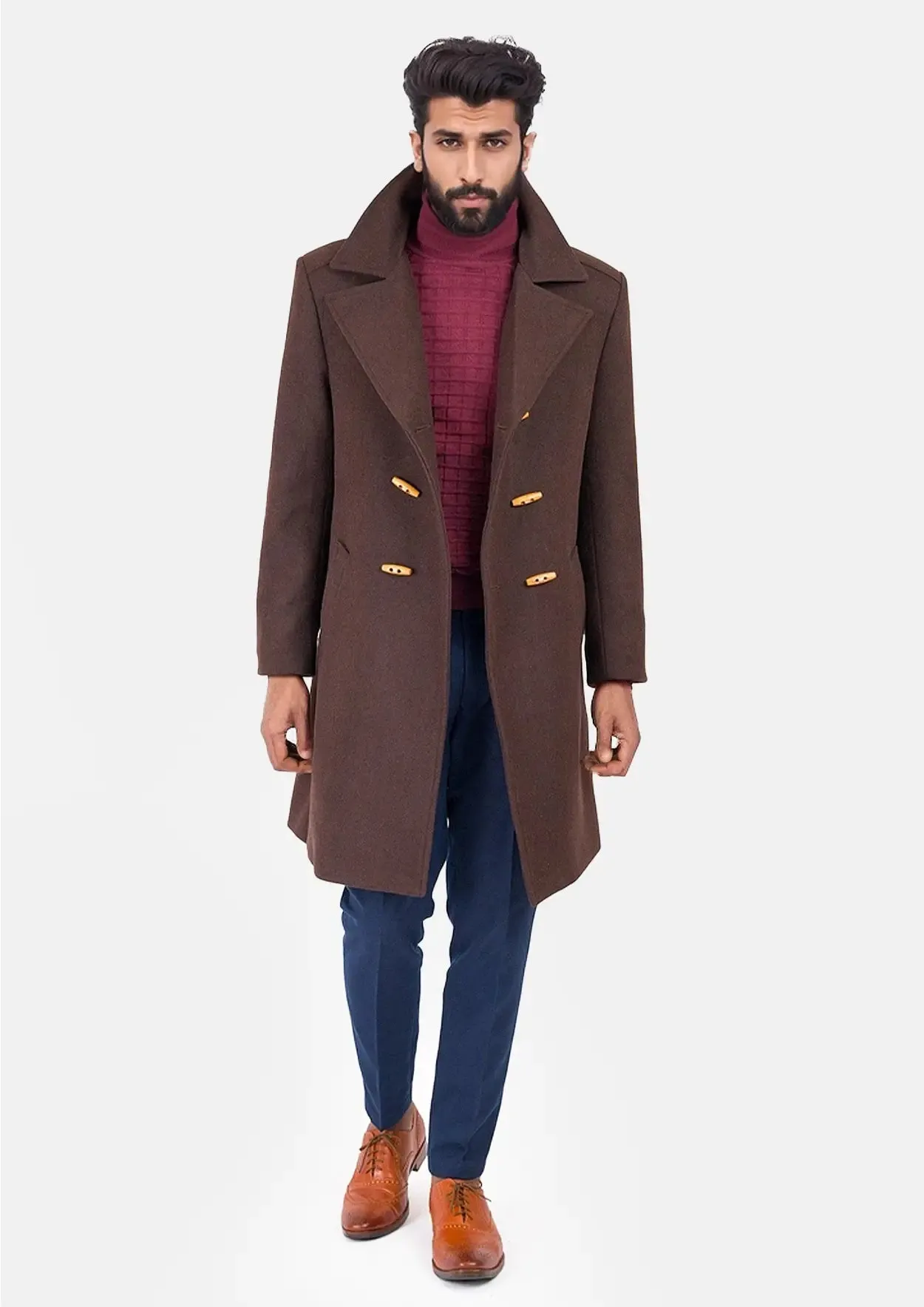 Brown Wool Signature Peacoat