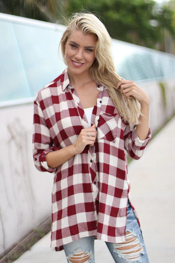 Burgundy Plaid Tunic Top