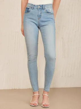 Button Front Zipper Pocket Skinny Jeans