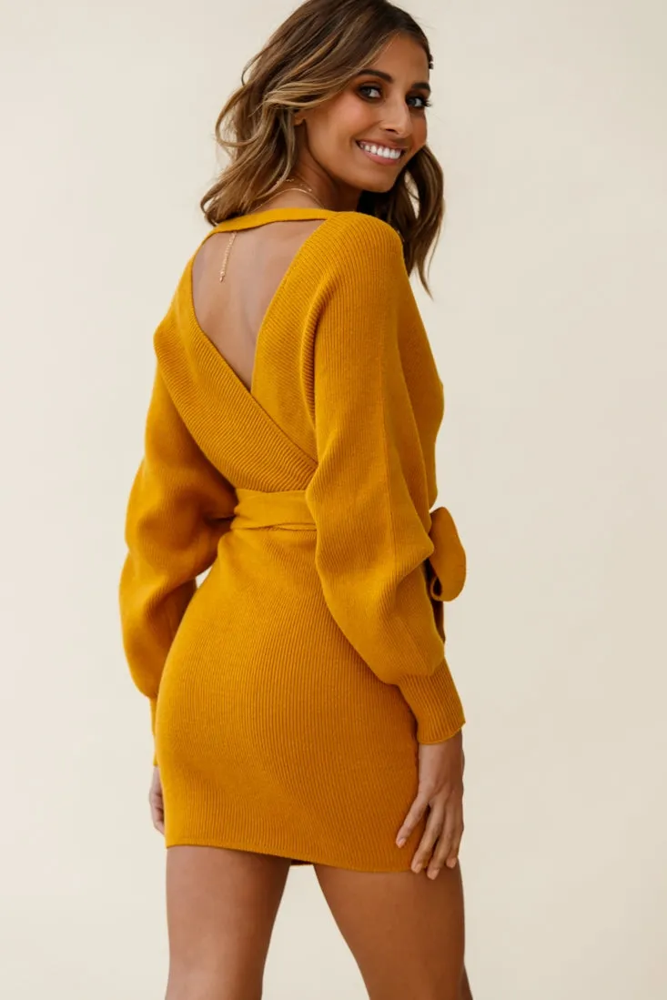 Cameo Batwing Knit Dress Mustard