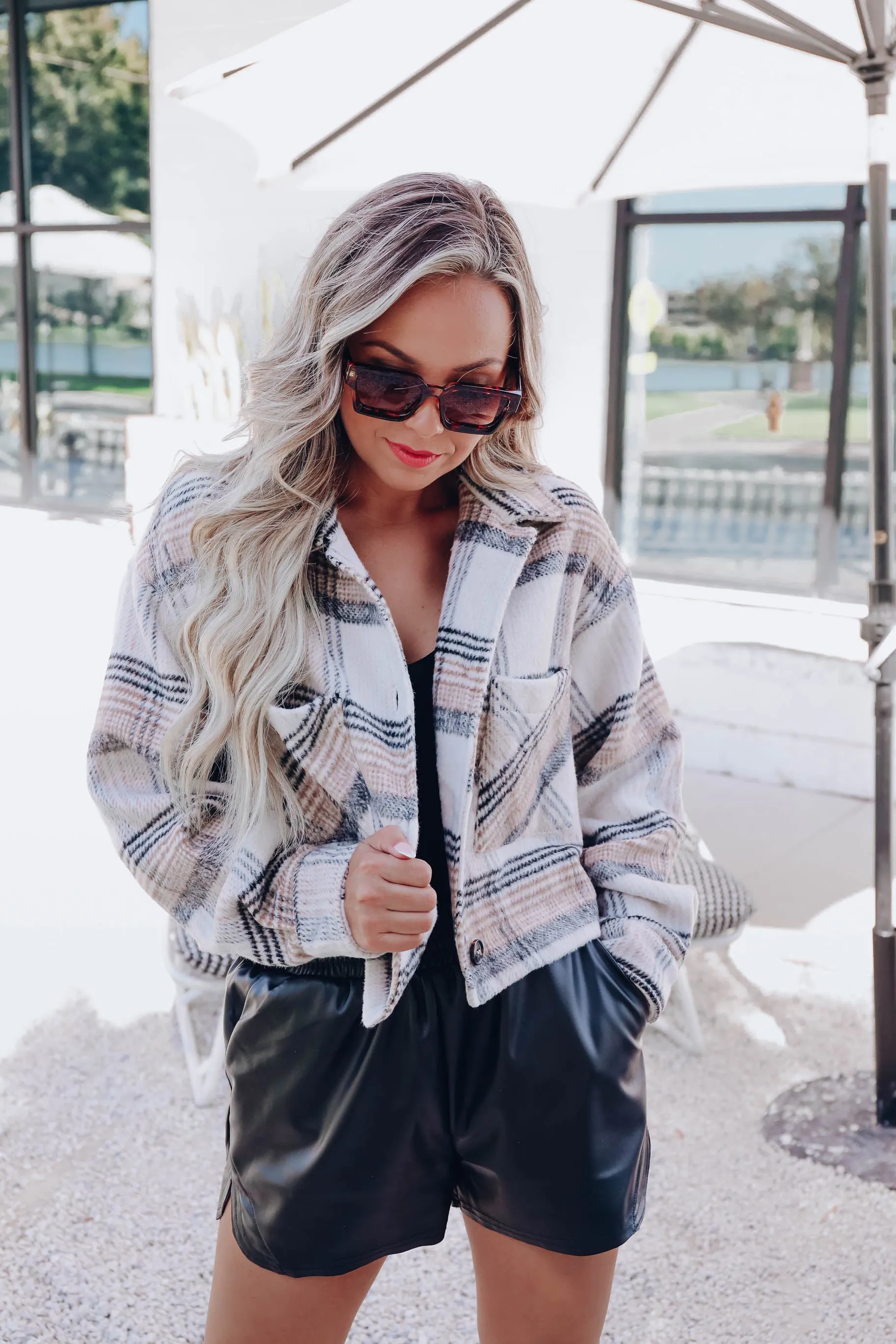 Caroline Cropped Plaid Jacket - Taupe/Black