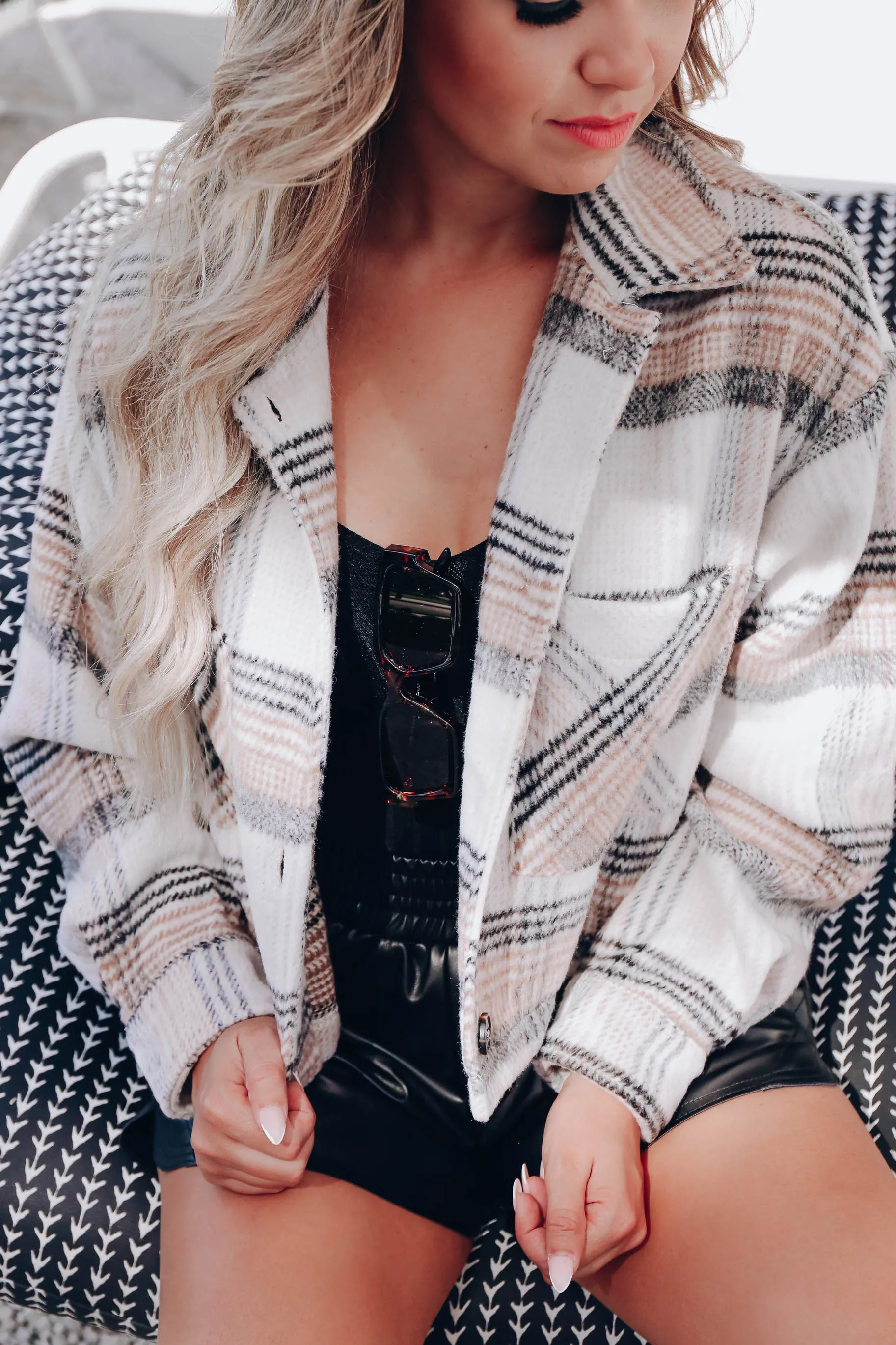 Caroline Cropped Plaid Jacket - Taupe/Black