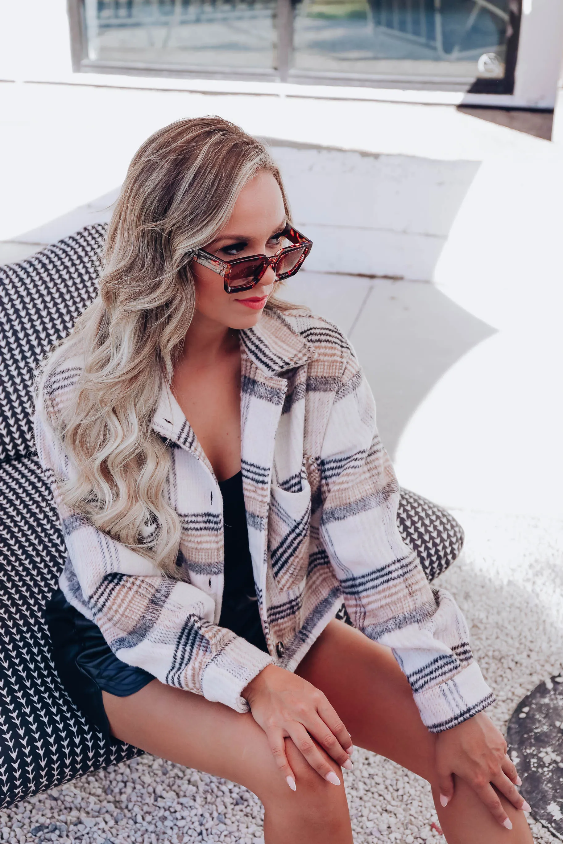 Caroline Cropped Plaid Jacket - Taupe/Black