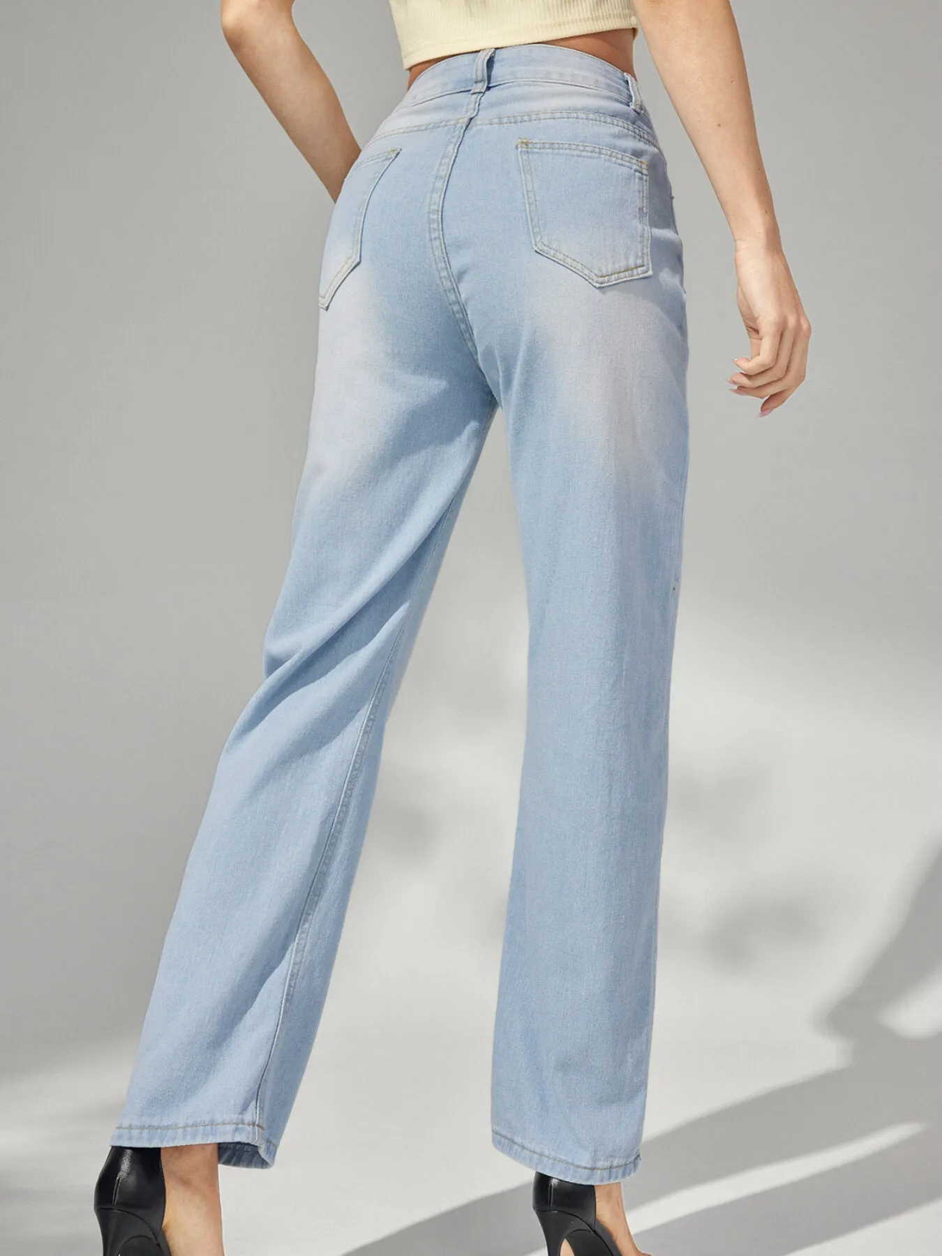 Casual Plain Wide Leg Jeans