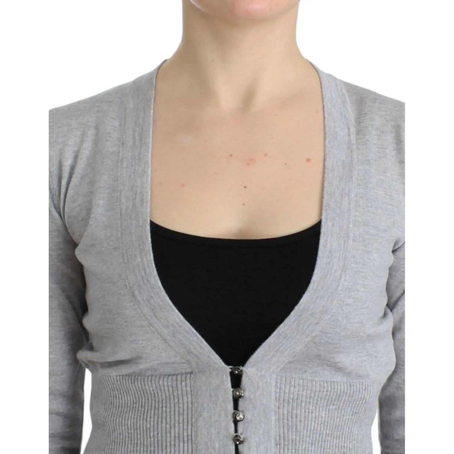 Cavalli Cropped Virgin Wool Cardigan in Chic Gray