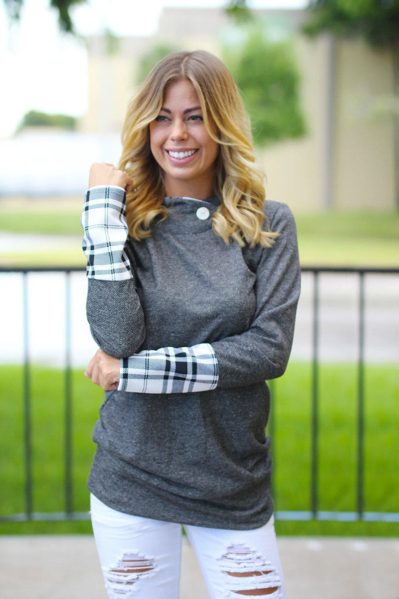 Charcoal Plaid Hooded Tunic