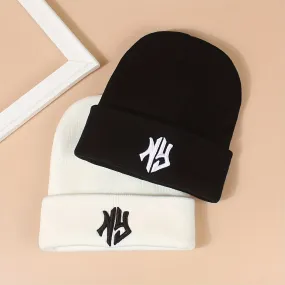 Chic Black  White Couple Beanies with Embroidered Letters