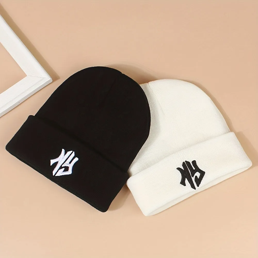 Chic Black  White Couple Beanies with Embroidered Letters