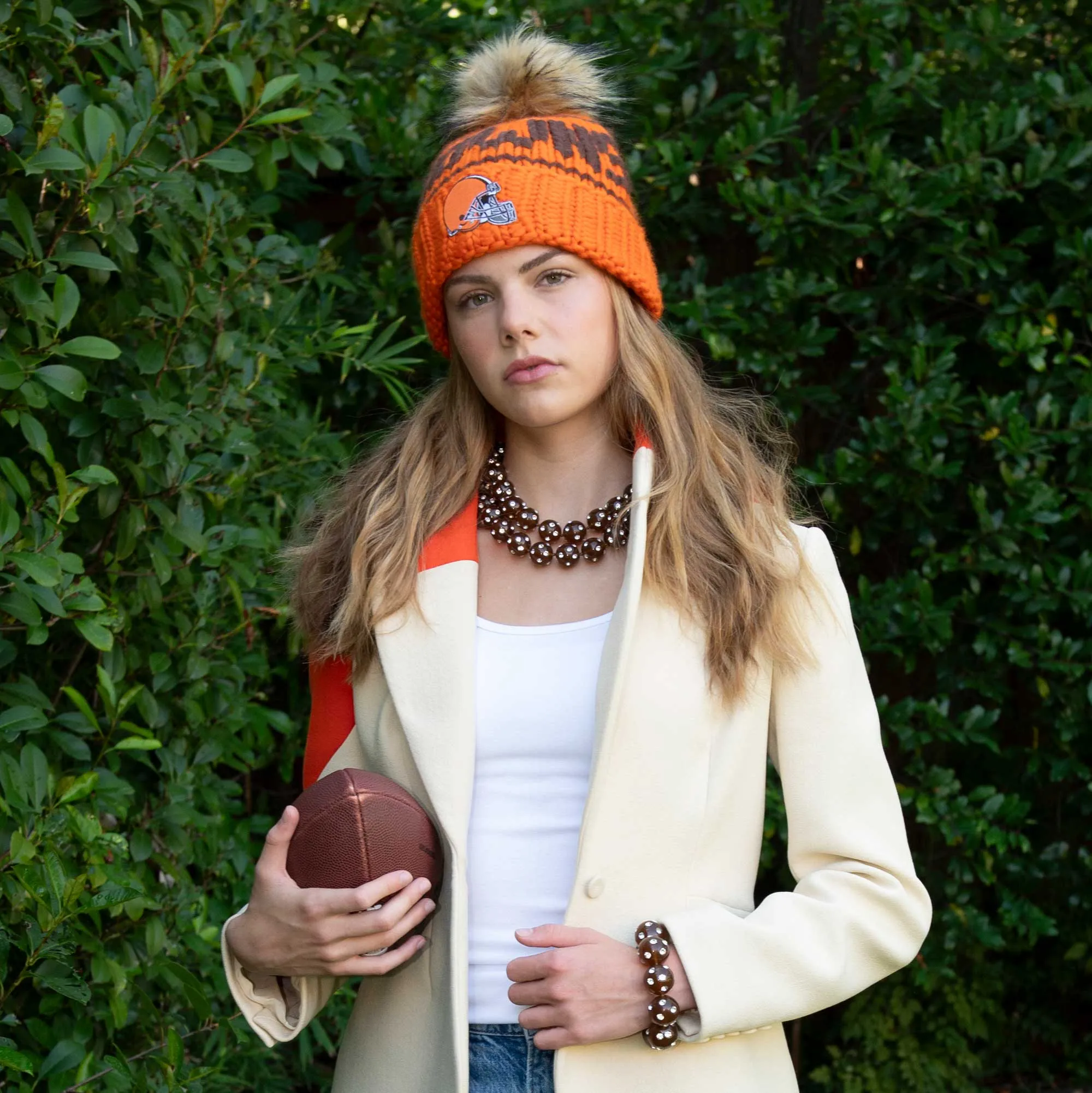 CLEVELAND BROWNS LELE SADOUGHI X NFL ORANGE BEANIE FAUX FUR POM