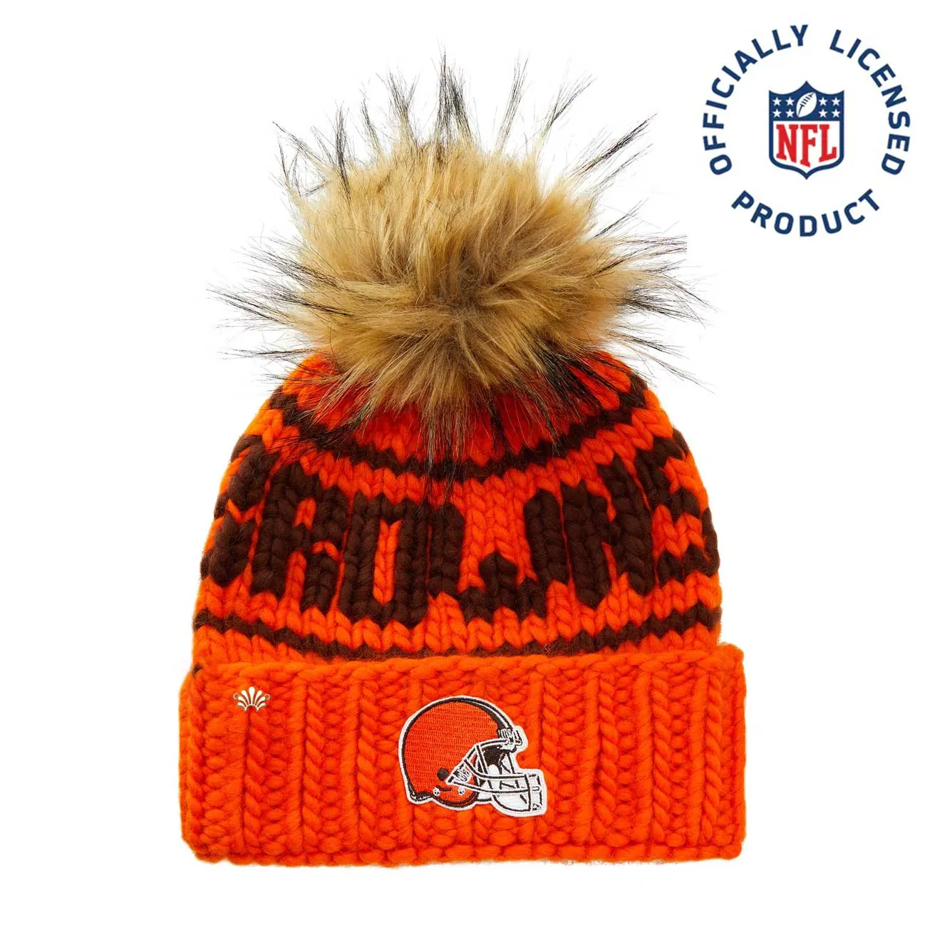 CLEVELAND BROWNS LELE SADOUGHI X NFL ORANGE BEANIE FAUX FUR POM