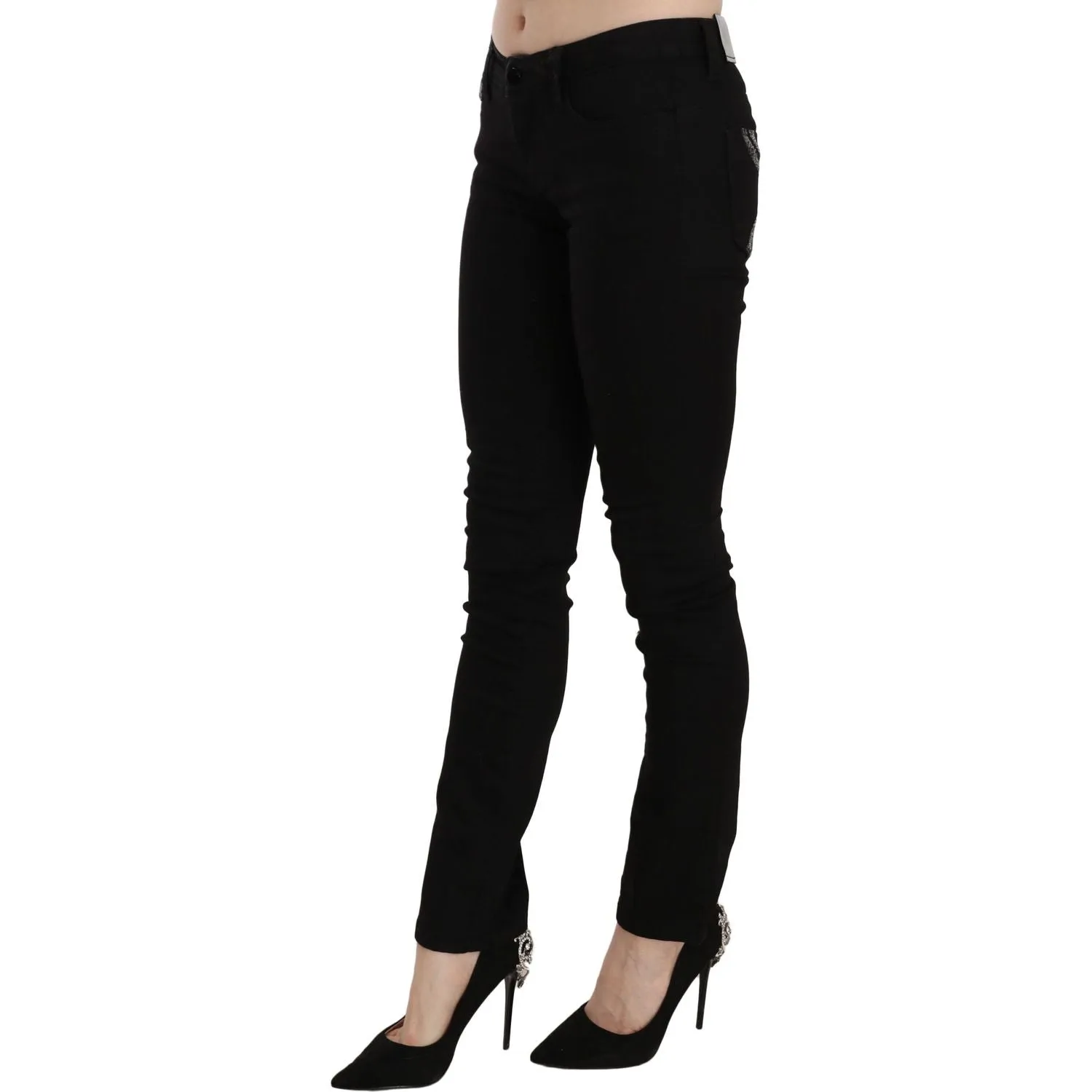 Costume National Elegant Black Mid Waist Slim Fit Jeans