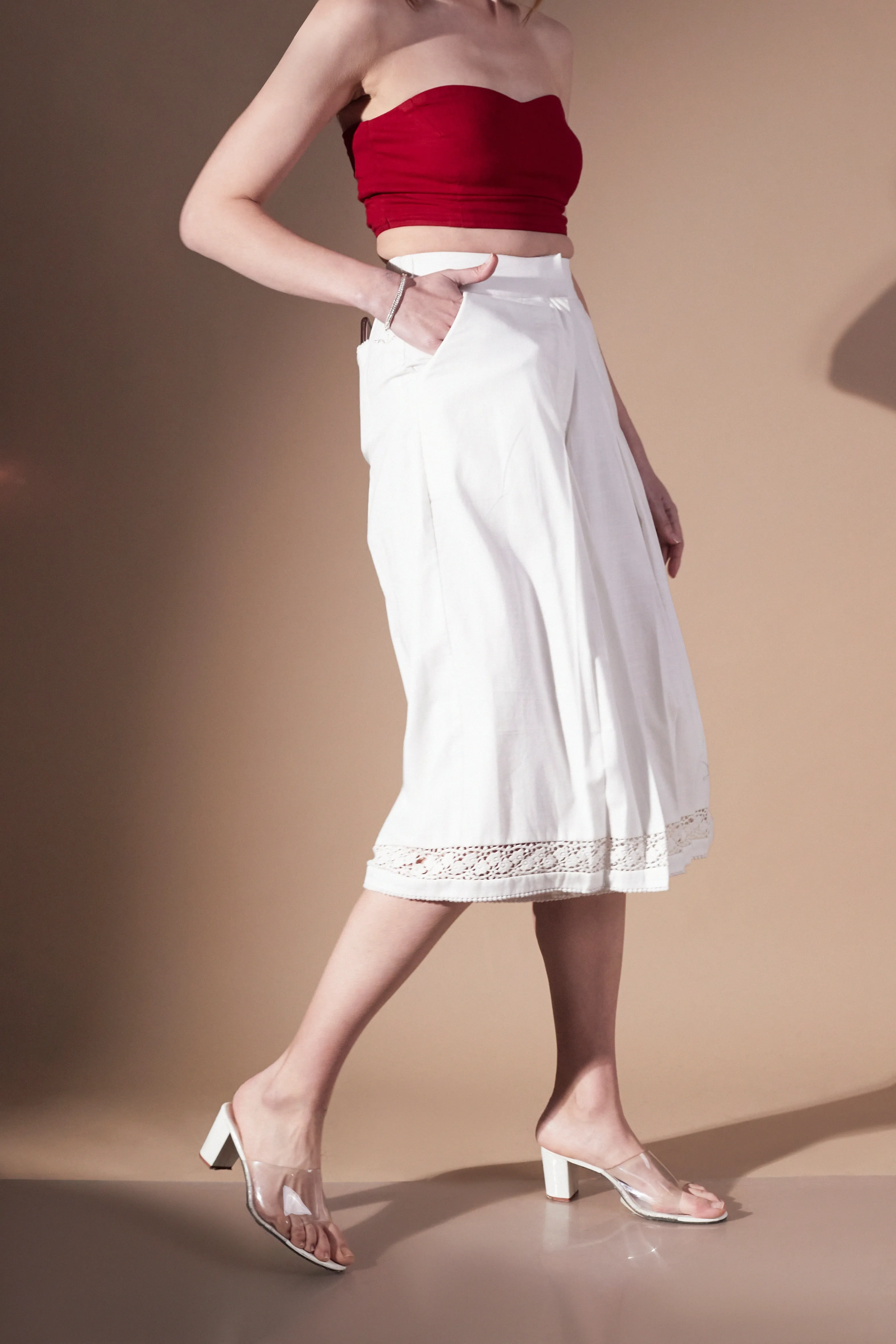 Cotton White Comfortable Women's Culottes