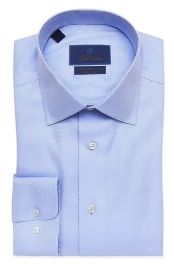 David Donahue Blue Trim Fit Non-Iron Dress Shirt