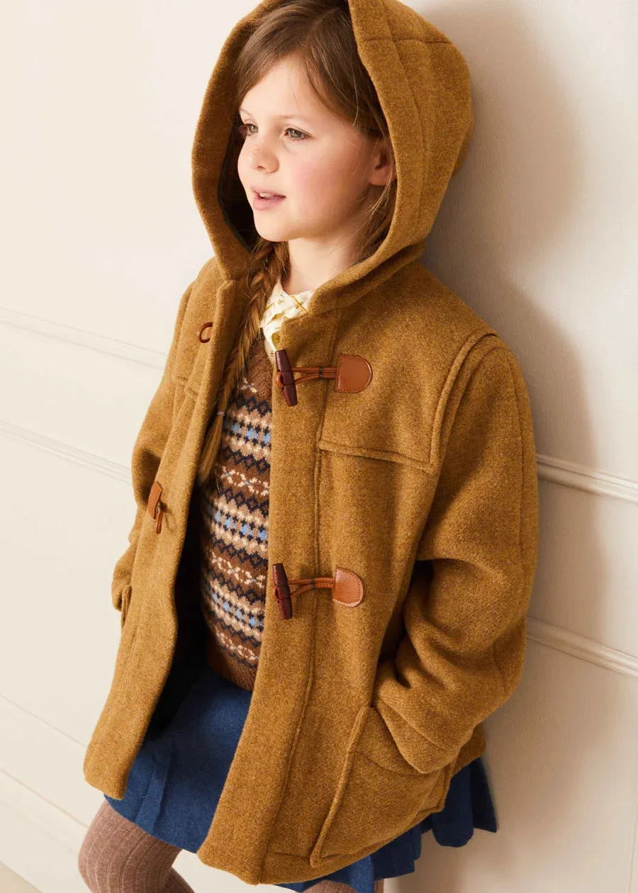 Double Faced Wool Toggle Fastening Coat In Camel (4-10yrs)